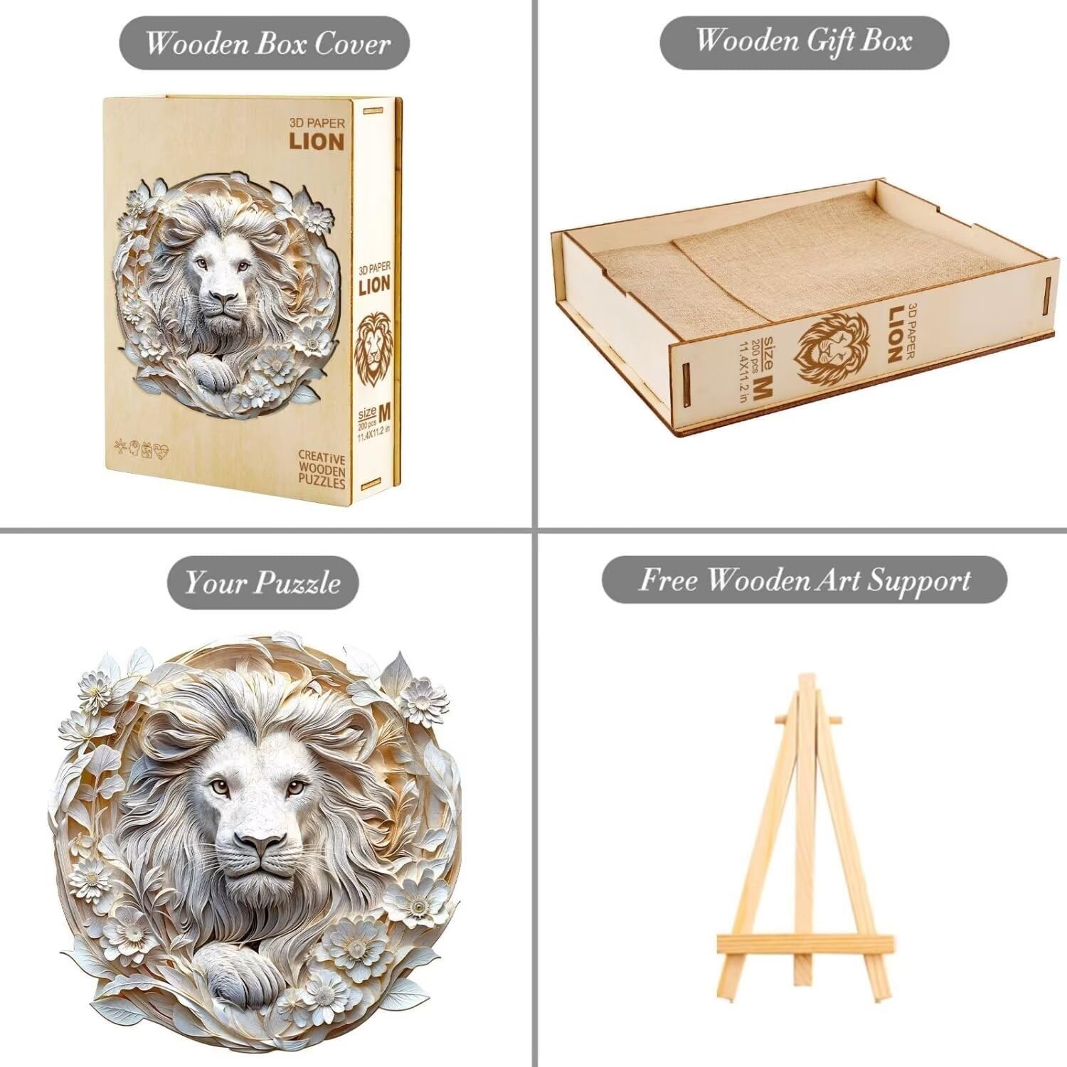 Wooden Puzzles Adults, 3D Paper Lion Wooden Puzzles 200 Pieces, Unique Animal Shaped Wood Challenging Jigsaw Puzzles Gifts for Adults, 11.4x11.2in
