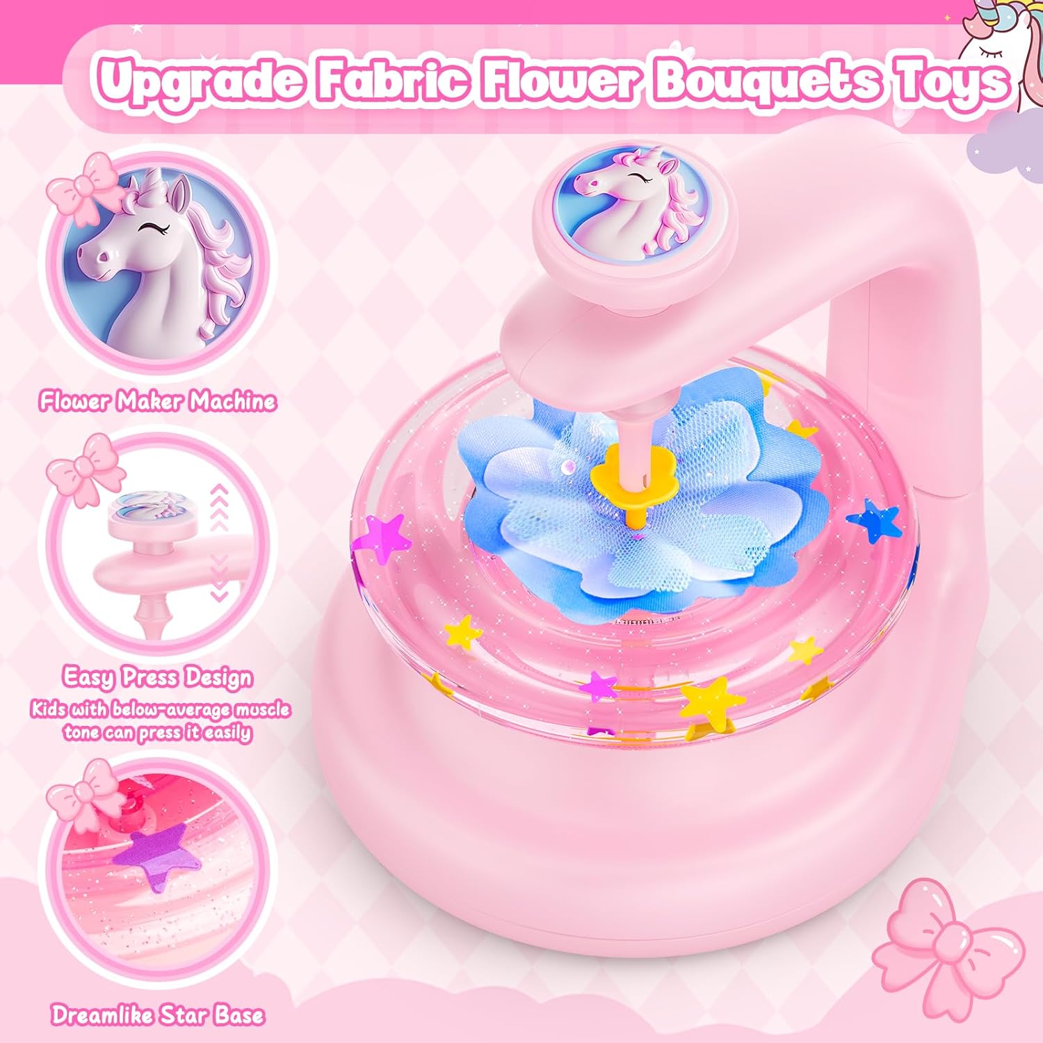 cosone Crafts Kits for Kids Ages 4-8, DIY Fabric Flower Bouquet Kit for 5 6 7 8 Year Girls Unicorn Flower Press Toys Educational Toy Preschool Birthday Gifts for Girls Handmade Activity Set - Pink