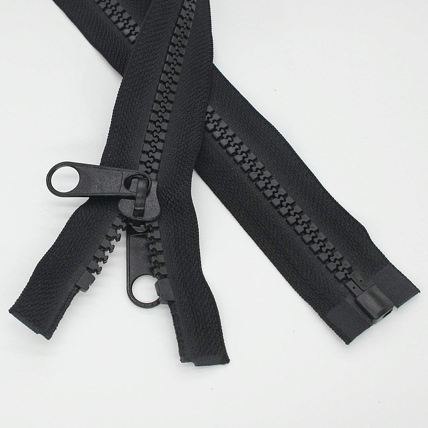 Leekayer 2PCS #10 60 Inch Heavy Duty Zippers for Sewing Separating Large Plastic Zippers Black Tape with Double Pull Tab Slider, Sleeping Bag, Boat, Canvas, Cover, Trampoline, Dog Bed,Tent (60" 2pcs)