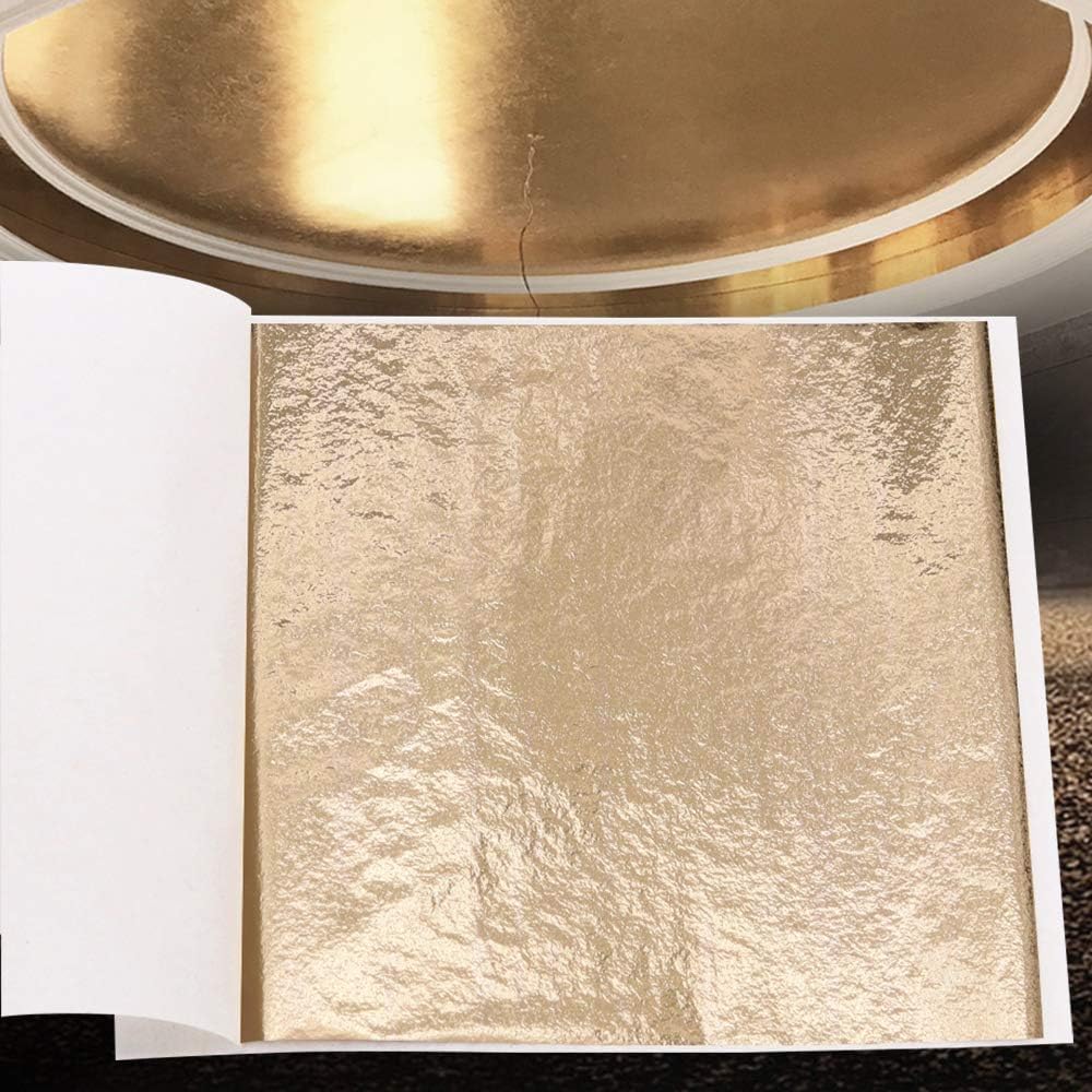 Imitation Gold Leaf Sheets - KINNO Champagne Gold Foil Multipurpose for Home, Wall, Frame, Ceiling, Furniture Decoration, 100 Sheets 3.15 by 3.35 Inches