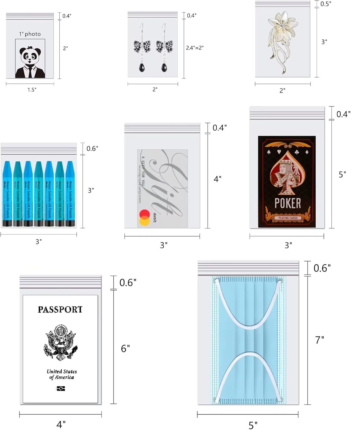 Small Zipper Bags for Jewelry 300pcs 1.5" x 2" Clear Resealable Zipper Poly Bags Tiny Plastic Bags 2 Mil for Jewerly Vitamins Beads Crafts Coins Candy (8 Sizes to Choose from)