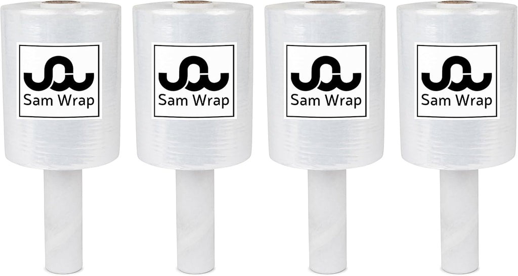 (R) Stretch Wrap 5" x 1000' Roll With Handle, 80 Gauge Extra Thick Durable Self-Adhering Plastic Wrap for Moving, Packing Wrap Industrial Strength, Clear Plastic Pallet Shrink (4 Pack)
