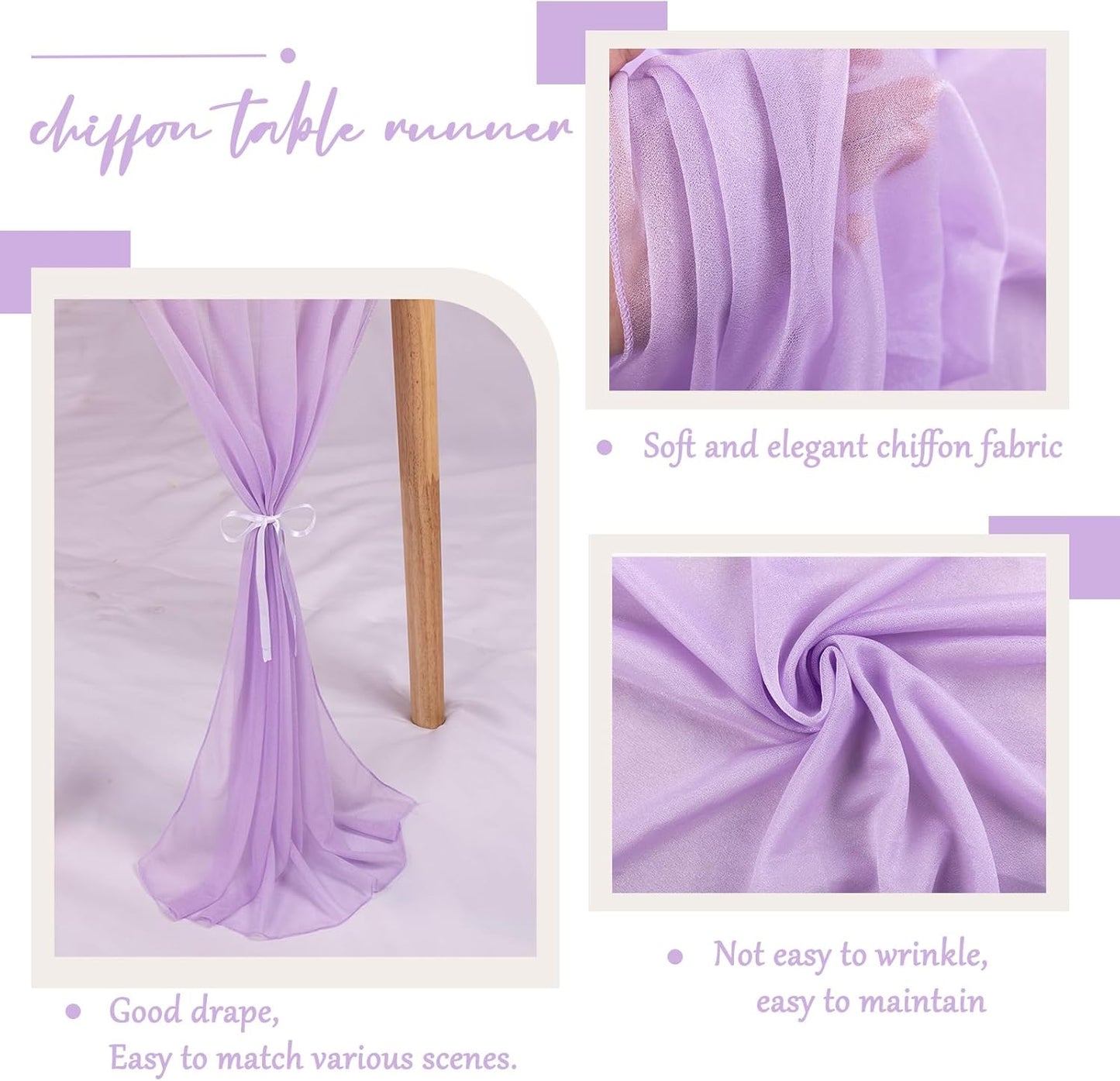 2 Packs Lavender Chiffon Table Runner 30 x 120 Inches Romantic Sheer Fabric for Wedding Decorations, 10ft Baby Shower and Birthday Party Cake Table Decorations
