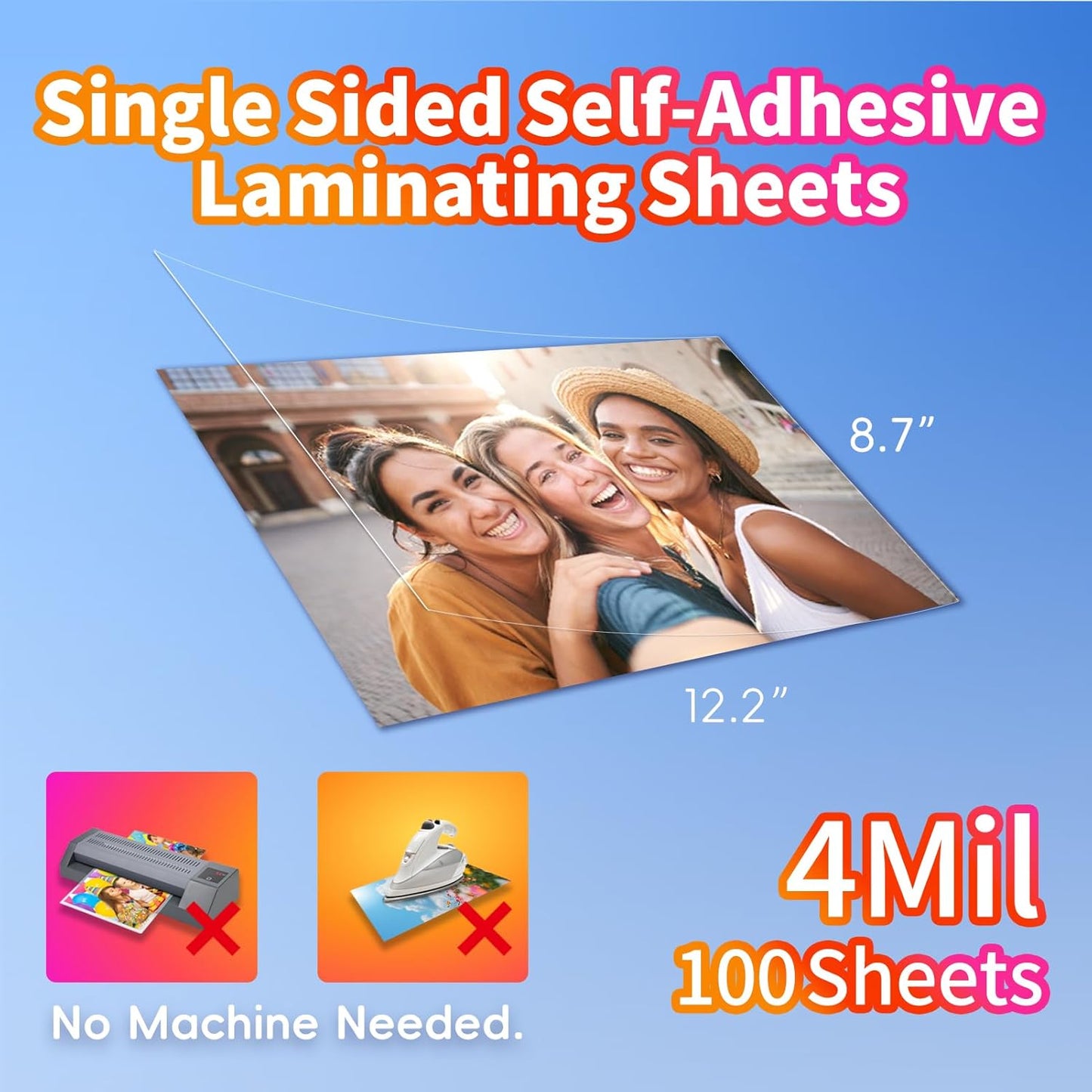 Uinkit 4Mil Thicker Single-Sided Self-Adhesive Laminating Sheets 100Pack (Bulk Supply) Letter Size 8.5x11"- Bulk Laminating Paper for Businesses, Schools & Restaurants - No Heat Machine Needed