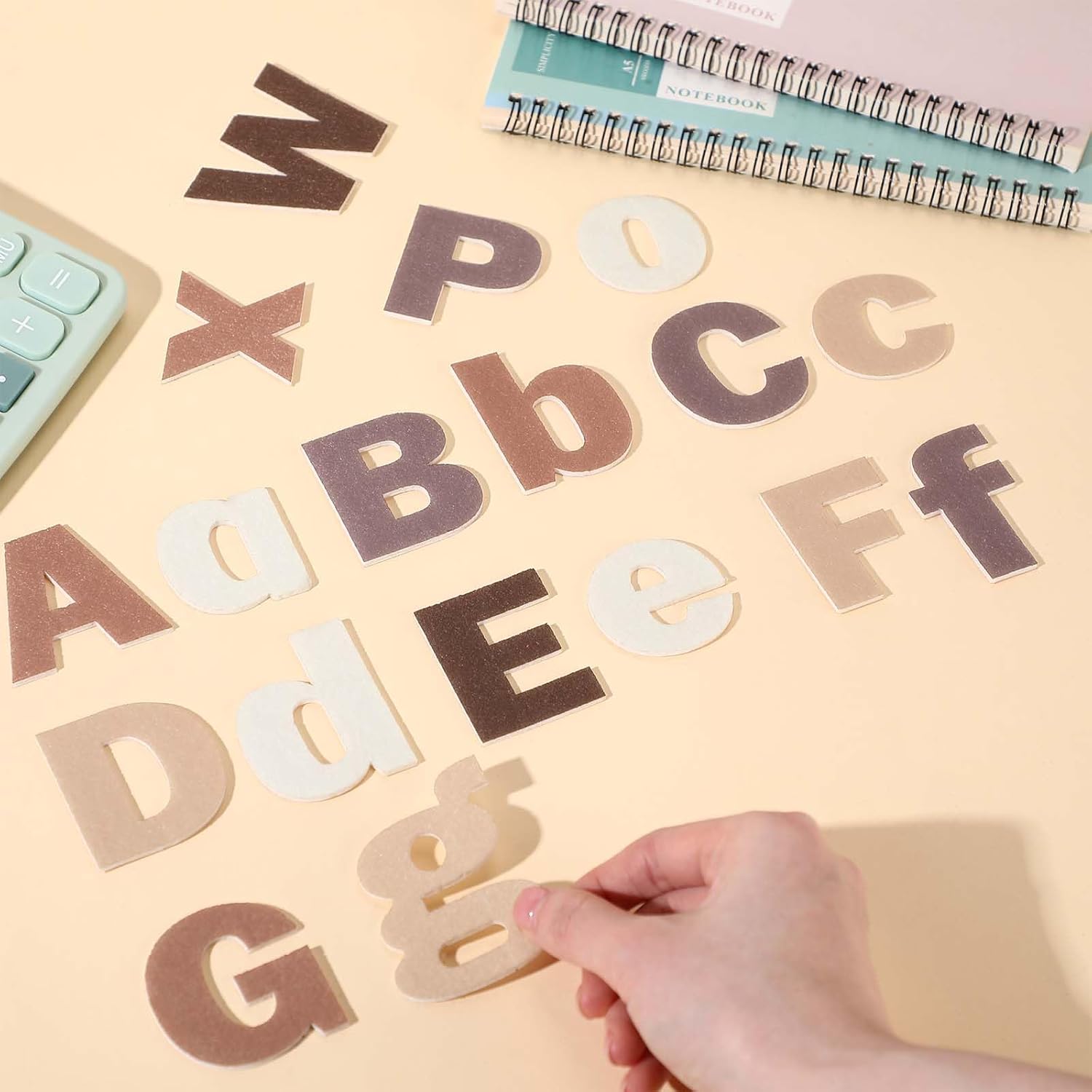 Breling 310 Pieces Felt Bulletin Board Letters Sticker with Number, 2" Bulk Self Adhesive ABC Upper Lowercase Sticky Letter for Christmas Gift Poster Bulletin Board Classroom(Brown Color)