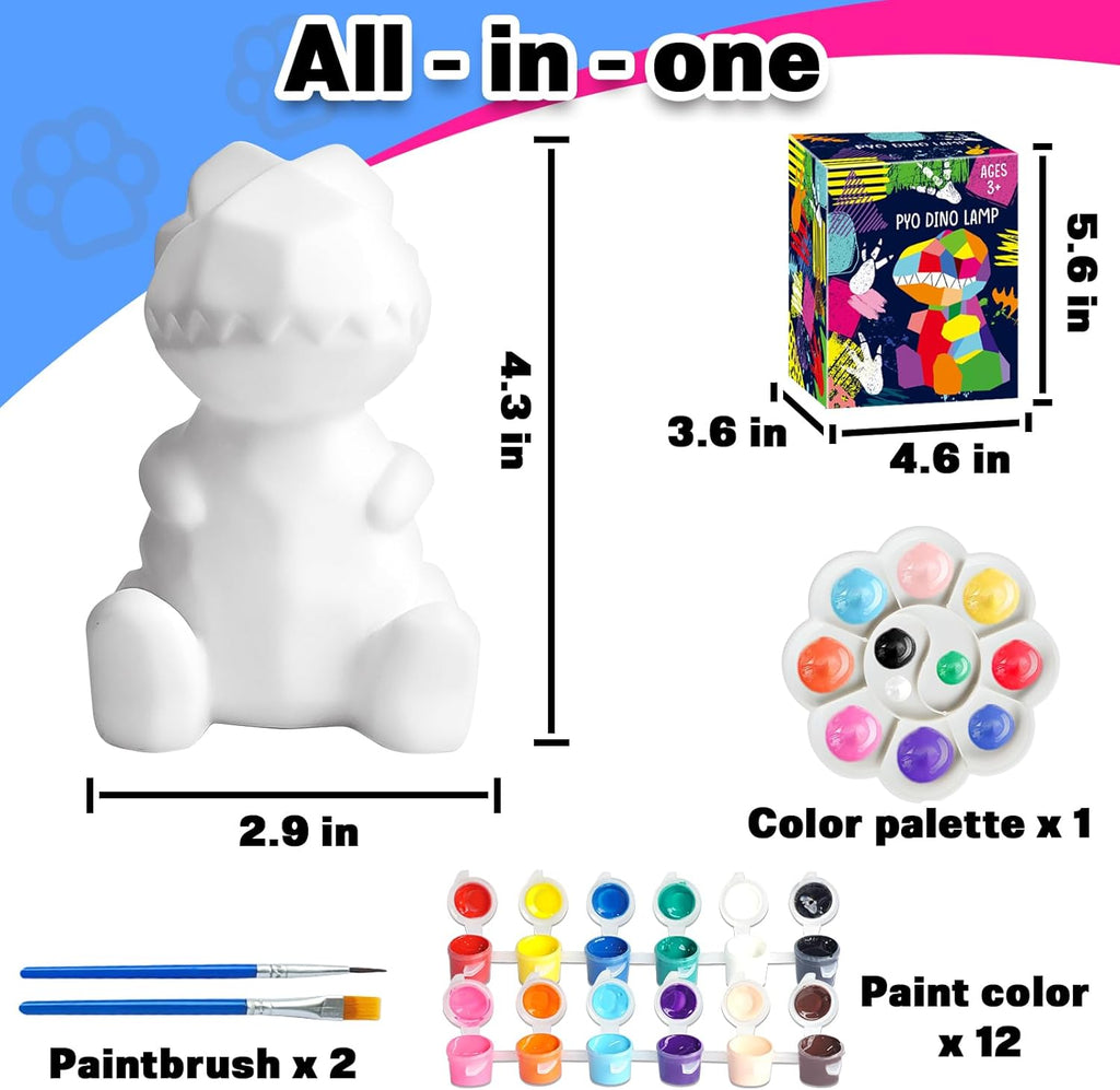 FUNZBO 4.3in Paint Your Own Dinosaur Lamp Kit - Halloweens Arts and Crafts Supplies Painting Kit for Kids Teens, DIY Night Light Dinosaur Toys for Boys Girls 3 4 5 6 7 8 9 10 11 12 13 Birthday Gifts