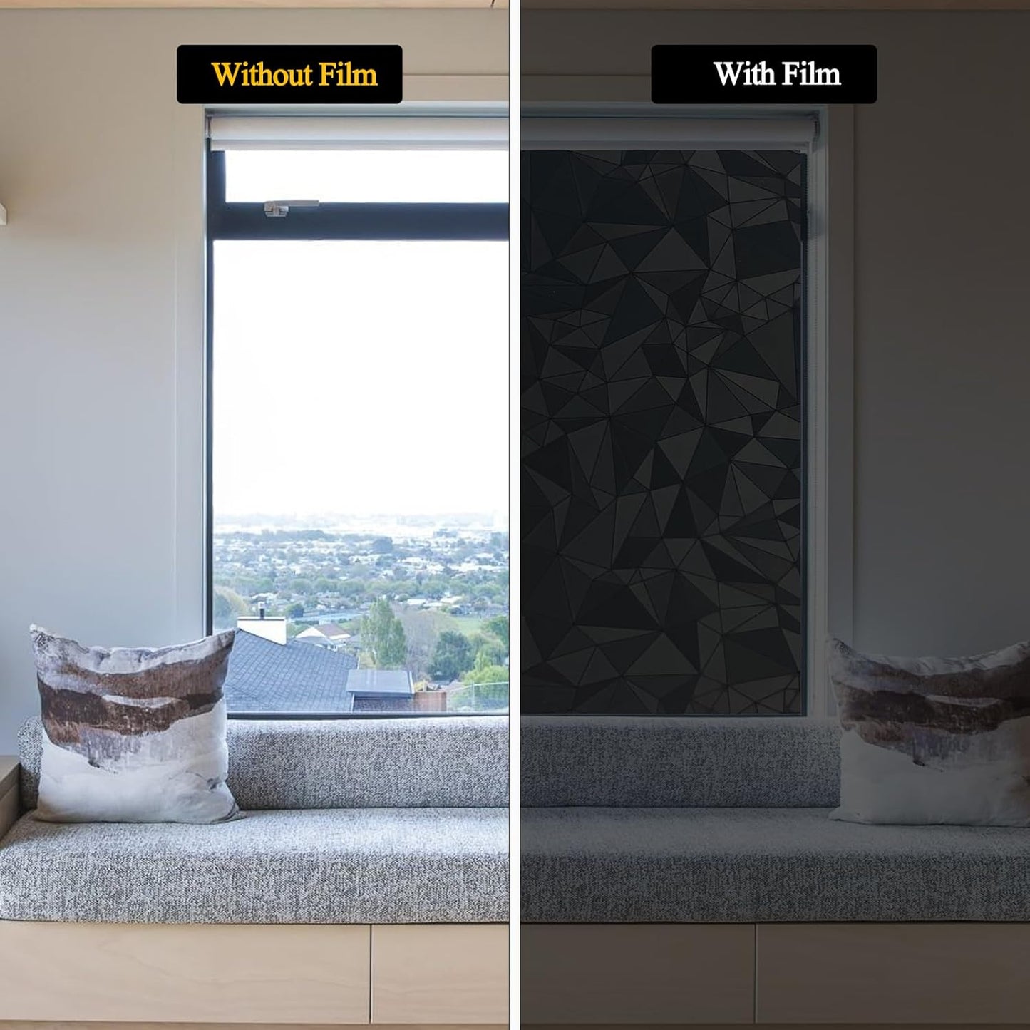 Niviy Blackout Window Privacy Film with Installation Tools Static Cling 100% Light Blocking Room Darkening, Heat Control Removable Window Tint for Home, Black Out Window Cover 11.8" by 78.7"