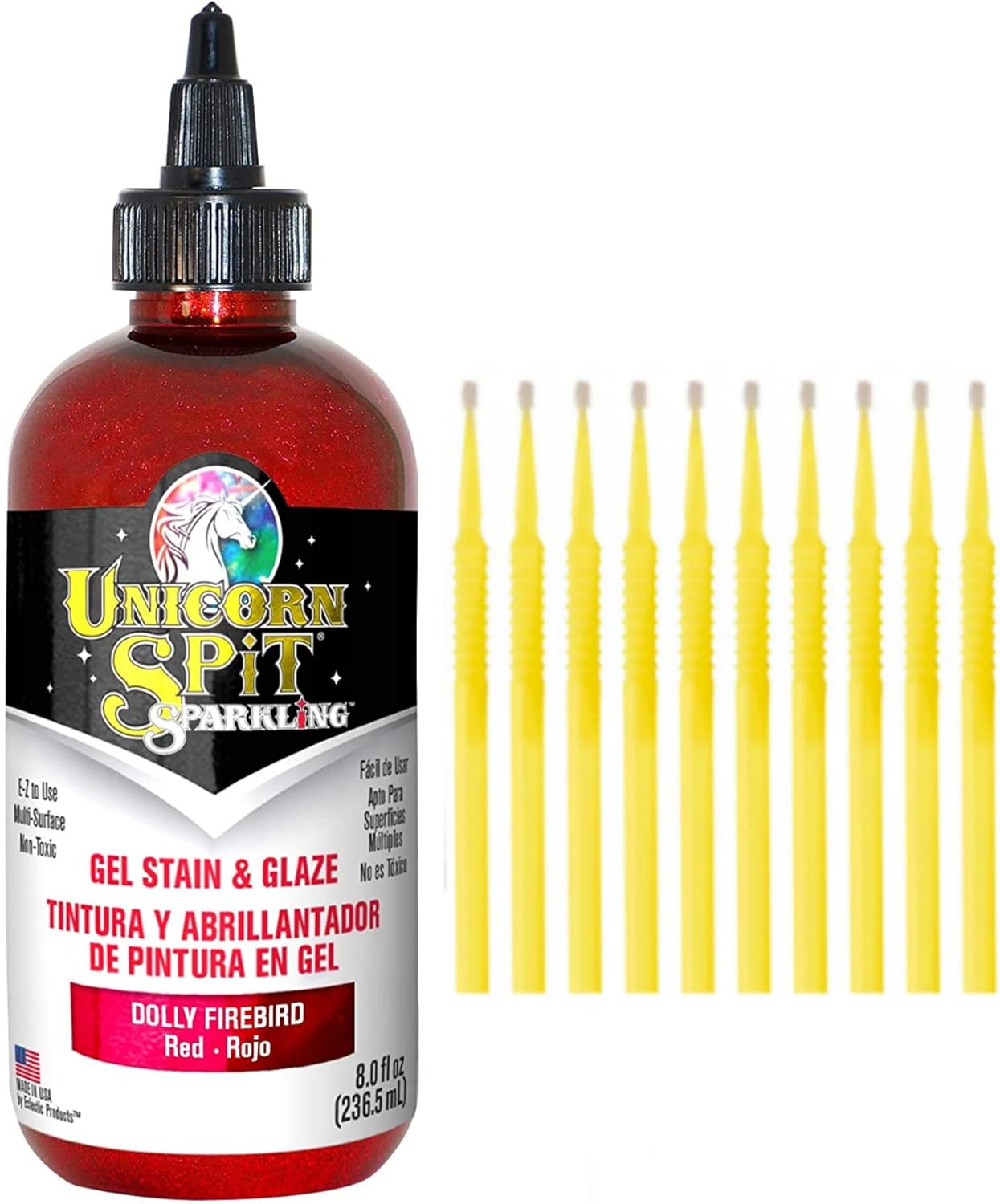 Unicorn SPiT Gel Stain and Glaze in One - Sparkle Dolly Firebird 8 oz. Bottle Detail Sticks