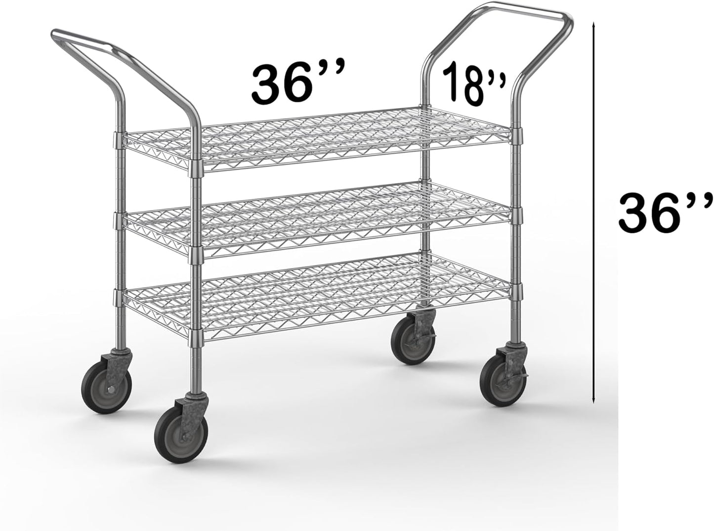 18" W x 36" L x 36" H Chrome Heavy Duty Utility Cart | 3-Tier | NSF Commercial Storage Rack Mobile Unit | Storage and Mobility Solution for Your Business