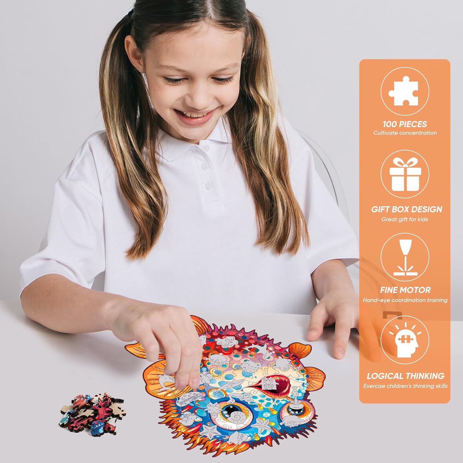 Wooden Puzzles for Kids,100 Pieces Ocean Puzzle,Unique Fish Shaped Wooden Puzzle, Preschool Puzzle Toys, Give Your Kids/Grandchildren, Suitable for Family Games