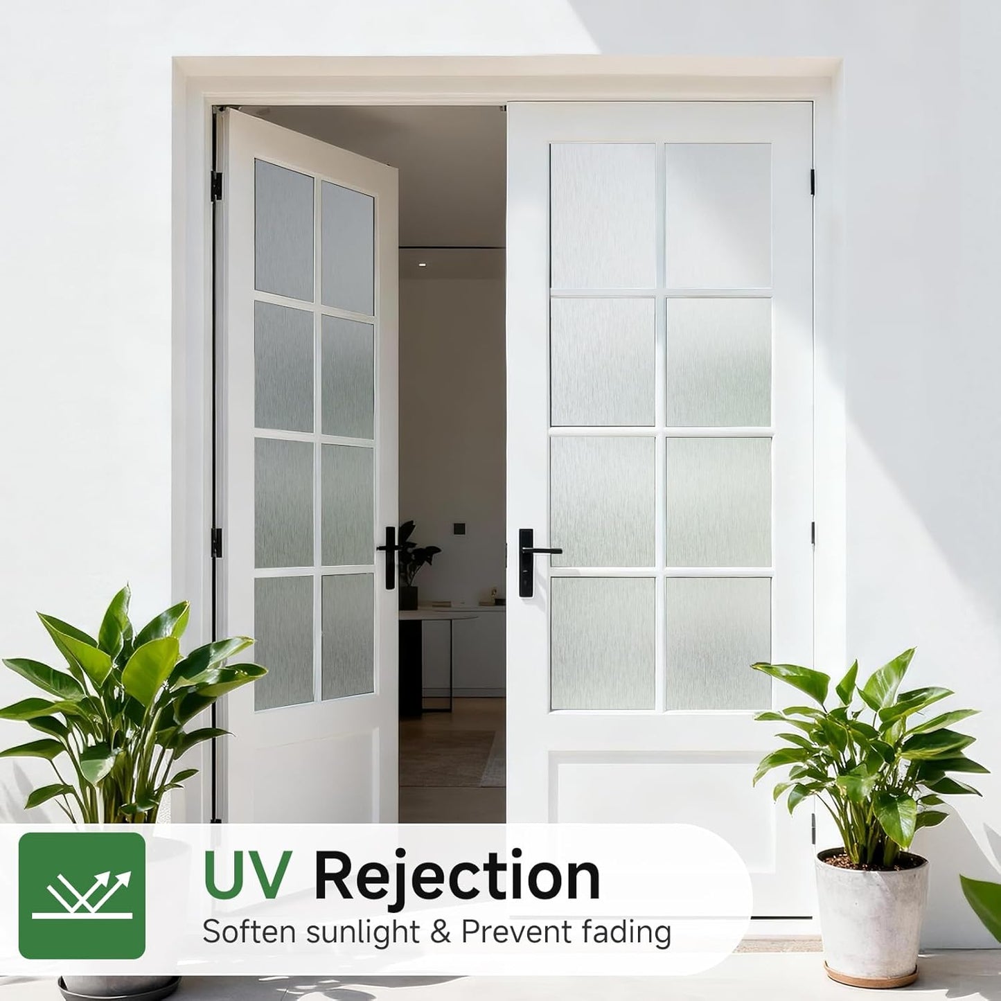 Borsky Frosted Glass Window Film - Static Cling, 96% UV Blocking Non-Adhesive Privacy Window Film, Removable Window Cling with Day & Night Privacy for Bathroom Home Office, 17.5 x 393.7 Inches, Pure