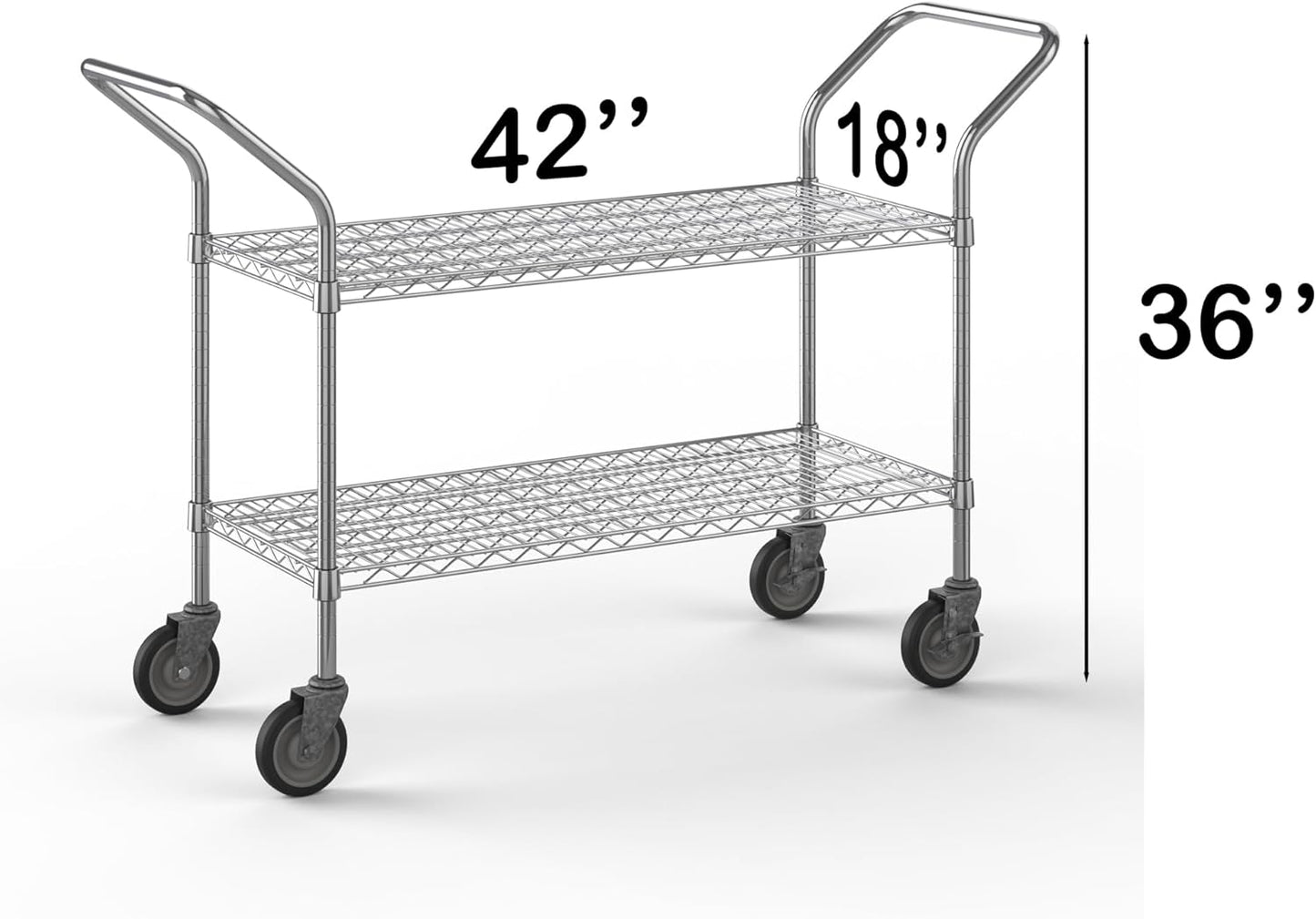 18" W x 42" L x 36" H Chrome Heavy Duty Utility Cart | 2-Tier | NSF Commercial Storage Rack Mobile Unit | Storage and Mobility Solution for Your Business