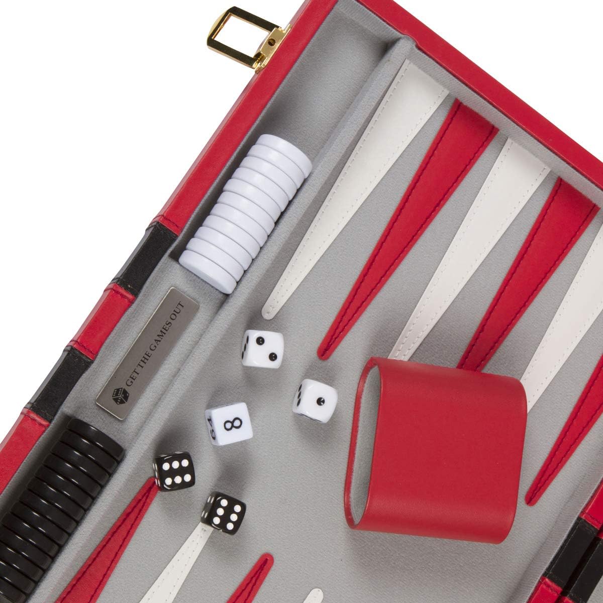 Get The Games Out Top Backgammon Set - Classic Board Game Case - Best Strategy & Tip Guide - Available in Small, Medium and Large Sizes (Red, Large)