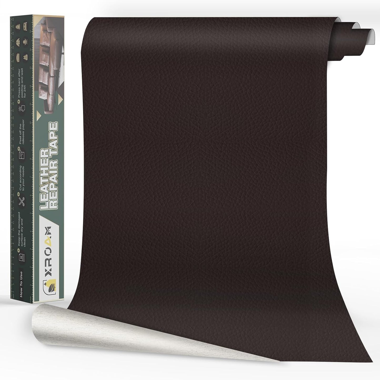 Leather Repair Tape, 16x40 inch, Dark Brown, Self-Adhesive, Water-Resistant, Durable, Furniture, Sofas, Couches, Chairs, Vinyl Repair