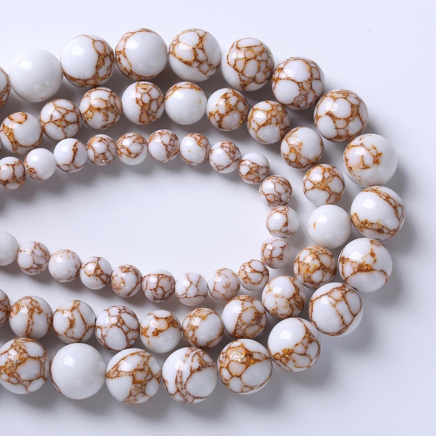60pcs 6mm White Howlite Spun Gold Stone Beads for Jewelry Making Natural Stone Energy Healing Beads DIY Bracelet Necklace 15" (6mm, White Howlite Spun Gold Stone)
