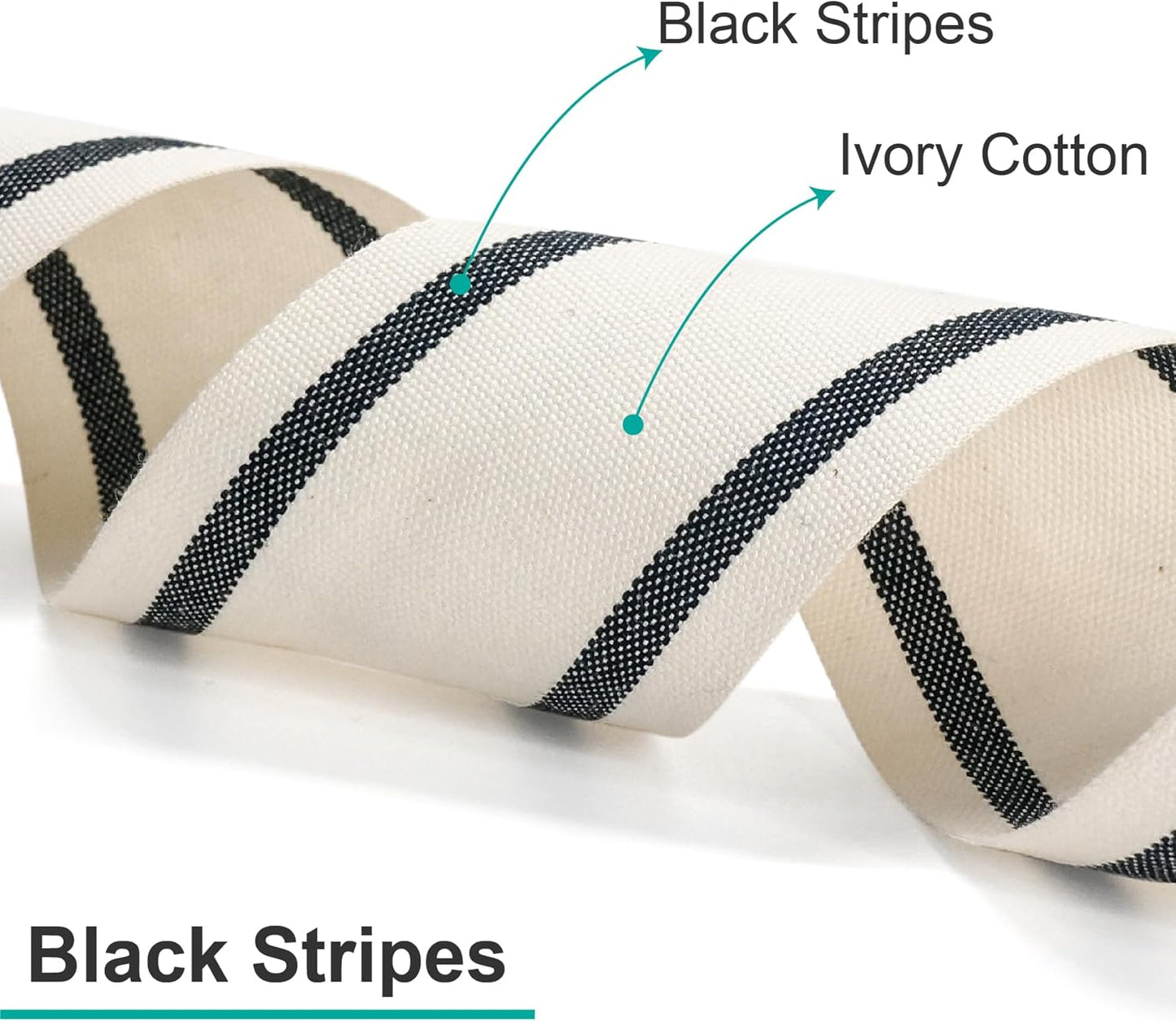 CT CRAFT LLC Ivory Cotton Black Stripes Ribbon 5/8" x 10 Yards for Home Décor Gift Present Wrapping DIY Crafts Birthday Wedding Bouquet Christmas