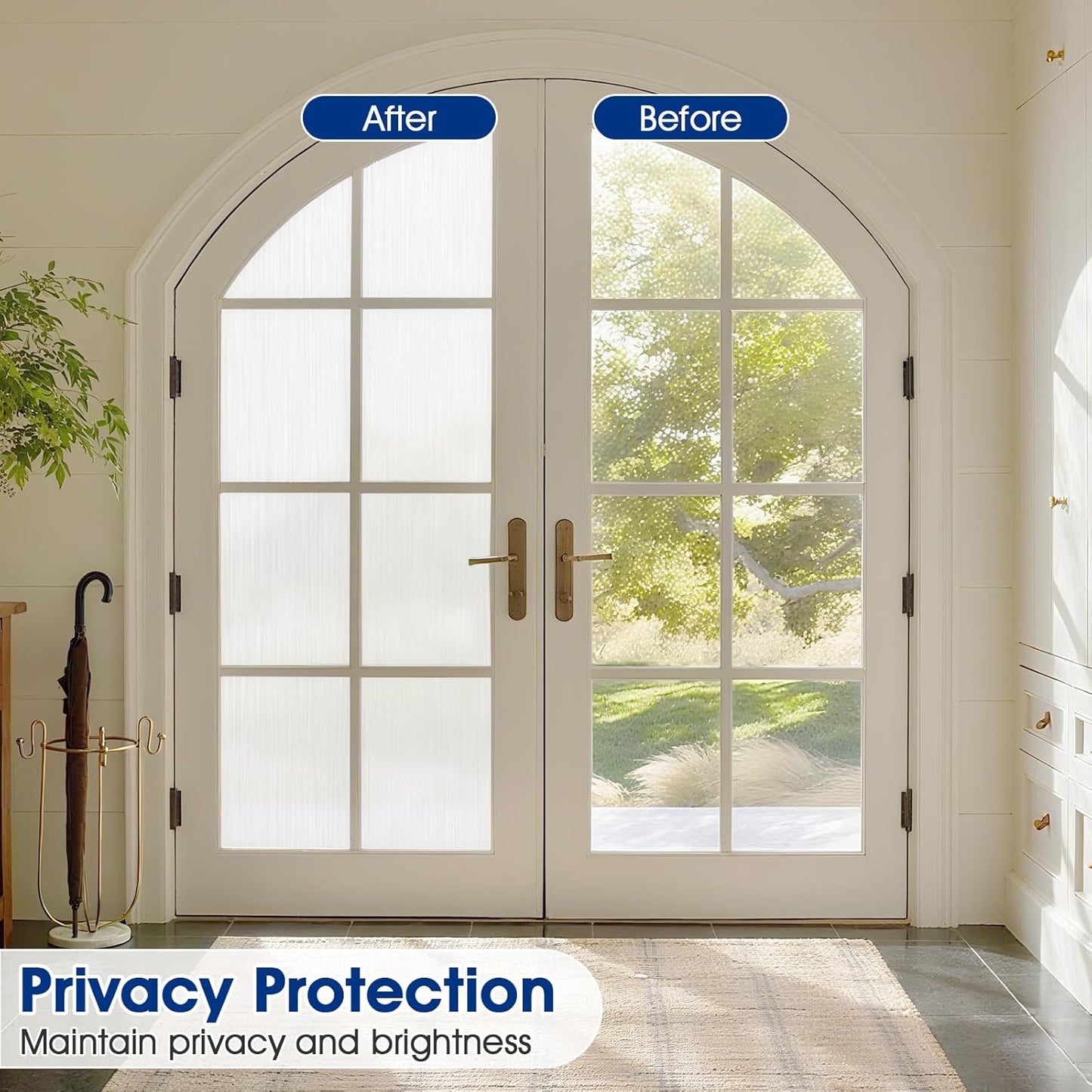 Privacy Window Film Static Cling, Frosted Glass Decorative Window Film with 96% UV Blocking, Non-Adhesive Removable Window Cling for Home Office Bathroom, 35.4 x 393.7 Inches, White