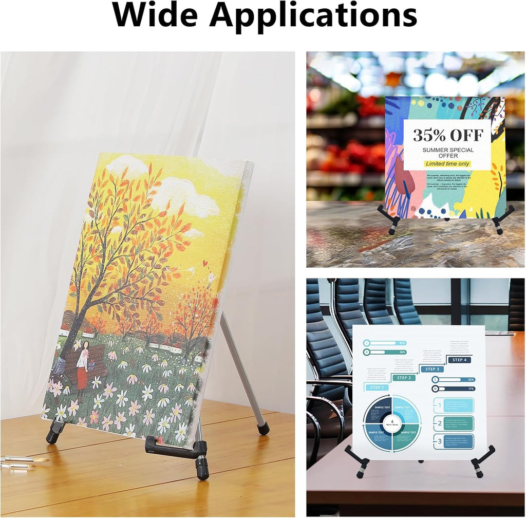 14" High Tabletop Instant Display Easel, Small Desktop Steel Easel Stand with Adjustable Holders for Paintings, Posters and Store Signs(Silver, 2Pack)