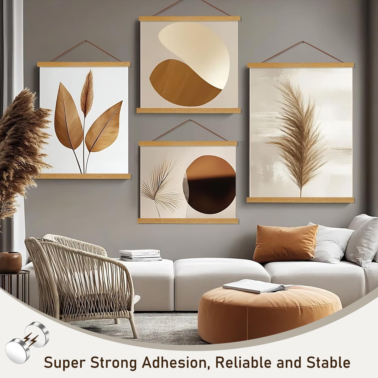 Artmag Magnetic Poster Hanger Frame, 33x24 33x23 33x47 Light Wood Wooden Magnet Canvas Artwork Print Poster Hangers Frames Hanging Kit (Teak Wood, 33")