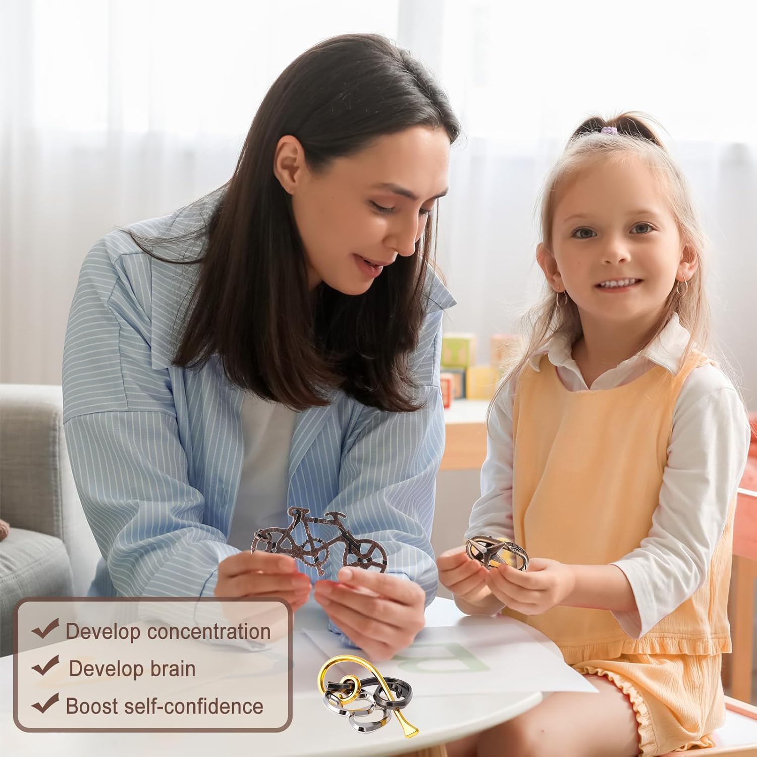 9 PCS Metal Brain Teaser Puzzles Logic Metal Puzzle for Adult Toy Lock Puzzles Gift for AdultsTeenagers (9 PCS Edition B)