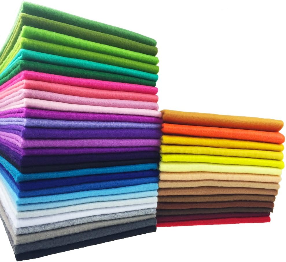 flic-flac 42pcs1.4mm Thick Soft Felt Fabric Sheet Assorted Color Felt Pack DIY Craft Sewing Squares Nonwoven Patchwork (25cm * 25cm)