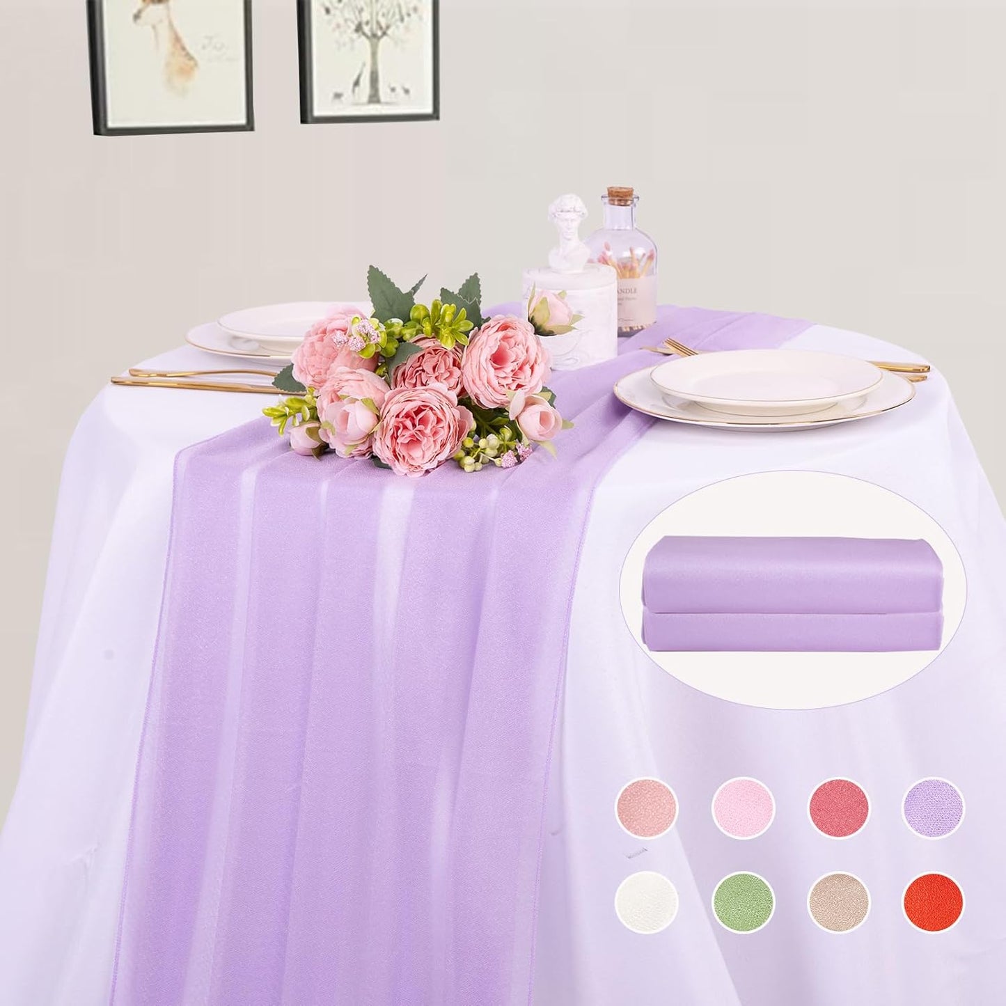 2 Packs Lavender Chiffon Table Runner 30 x 120 Inches Romantic Sheer Fabric for Wedding Decorations, 10ft Baby Shower and Birthday Party Cake Table Decorations