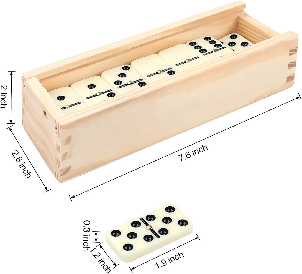 Dominos Set for Adults, Double 6 Domino Game, Double Six Standard Domino with Natural Wooden Box, 28 Tiles,Tradditional Board Game for Adults and Elderly.