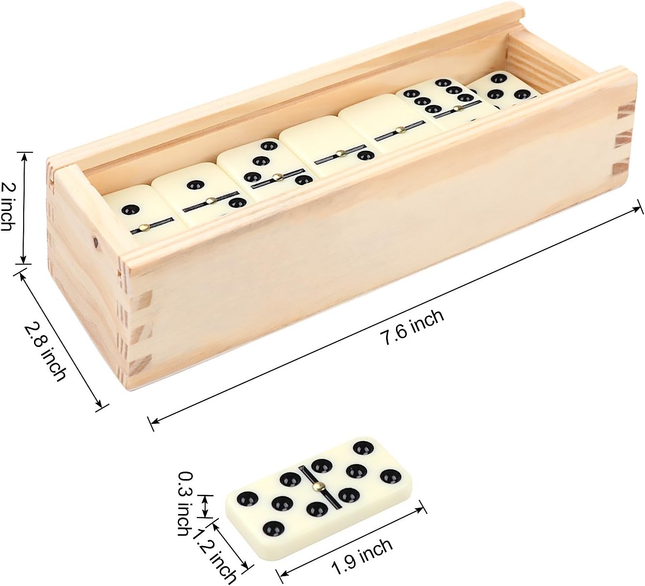 Dominos Set for Adults, Double 6 Domino Game, Double Six Standard Domino with Natural Wooden Box, 28 Tiles,Tradditional Board Game for Adults and Elderly.