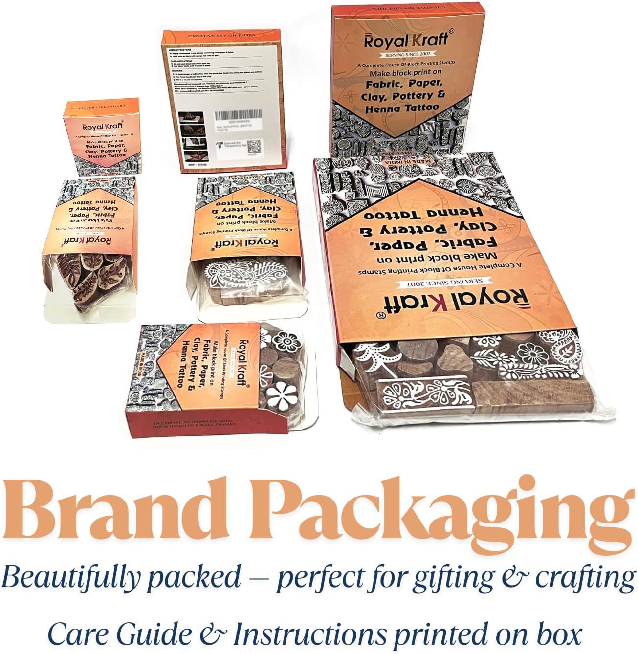 Royal Kraft Border Wooden Printing Stamps (Set of 10) - DIY Henna Fabric Textile Paper Clay Pottery Blocks Htag2177