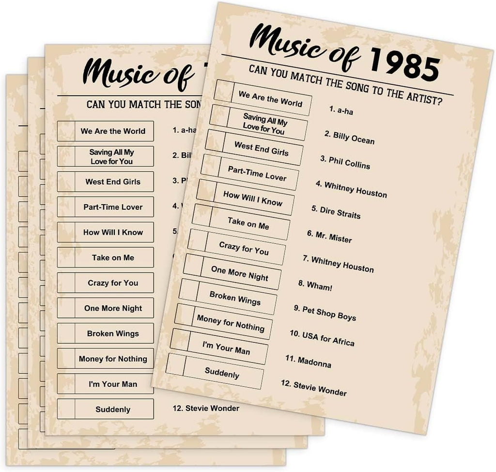 QUPT 40th Birthday Party Games, Music of 1985 Games, Birthday Party Supplies for Adults, Fun 1985s Party Game，Pack of 30 Cards