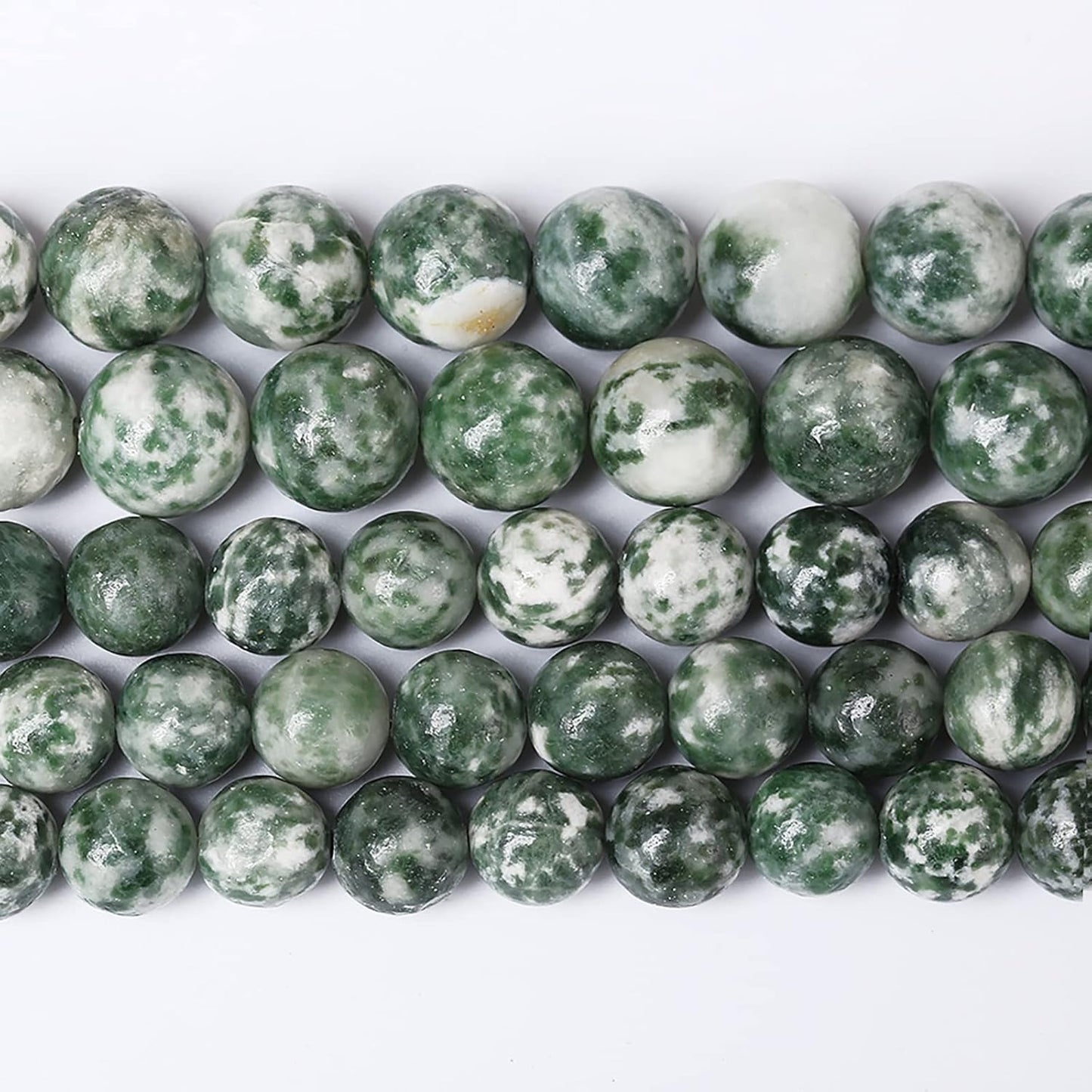 32pcs 12mm Natural Green Spot Stone Stone Beads for Jewelry Making Loose Spacer Round Beads DIY Bracelets Necklaces 15" (12mm, Green Spot Stone)