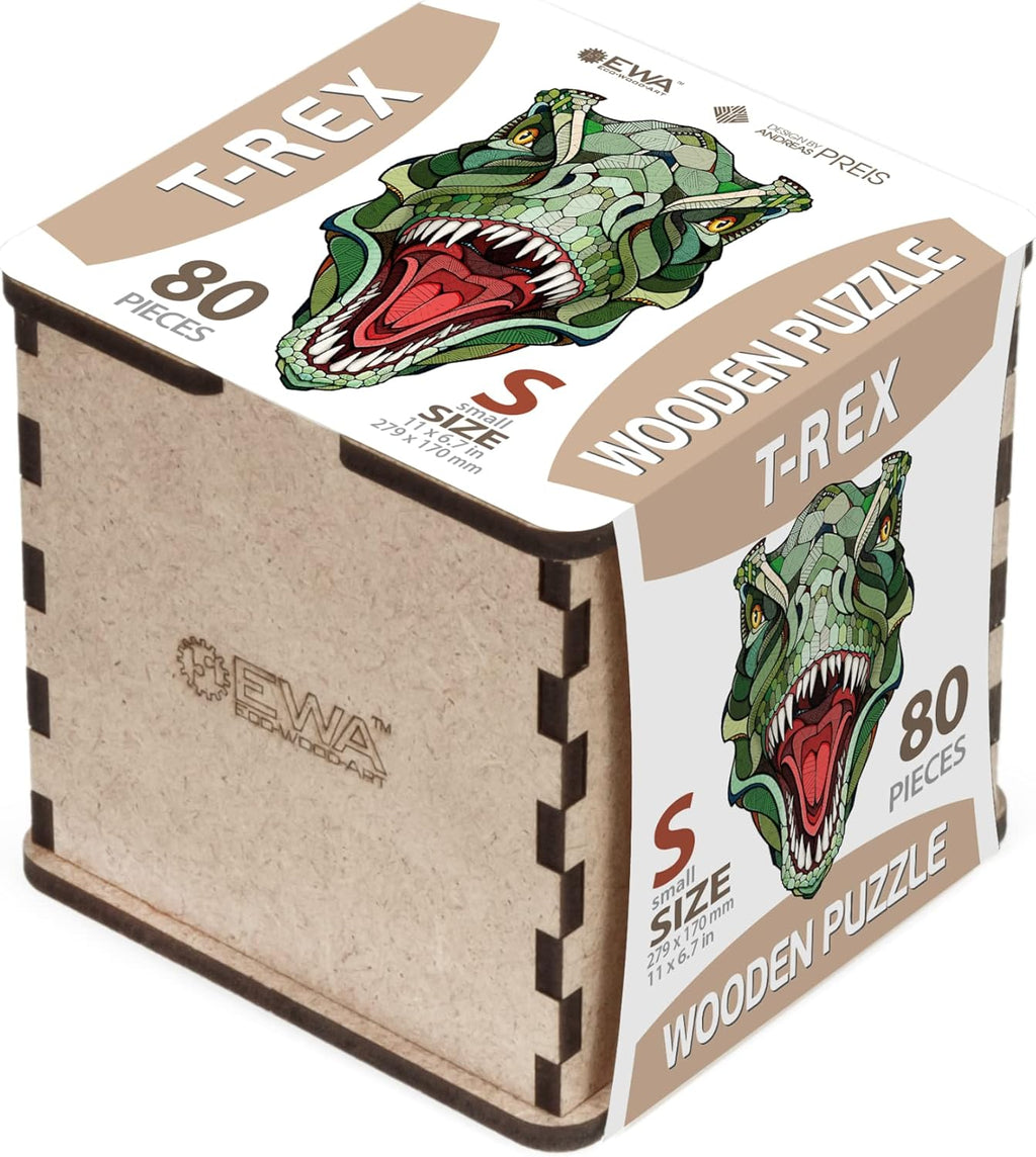EWA Home Décor – T-Rex Small 80 Pieces – Wooden Jigsaw Puzzle for Adults – Perfect for Artistic Home Decoration and Mindful Relaxation