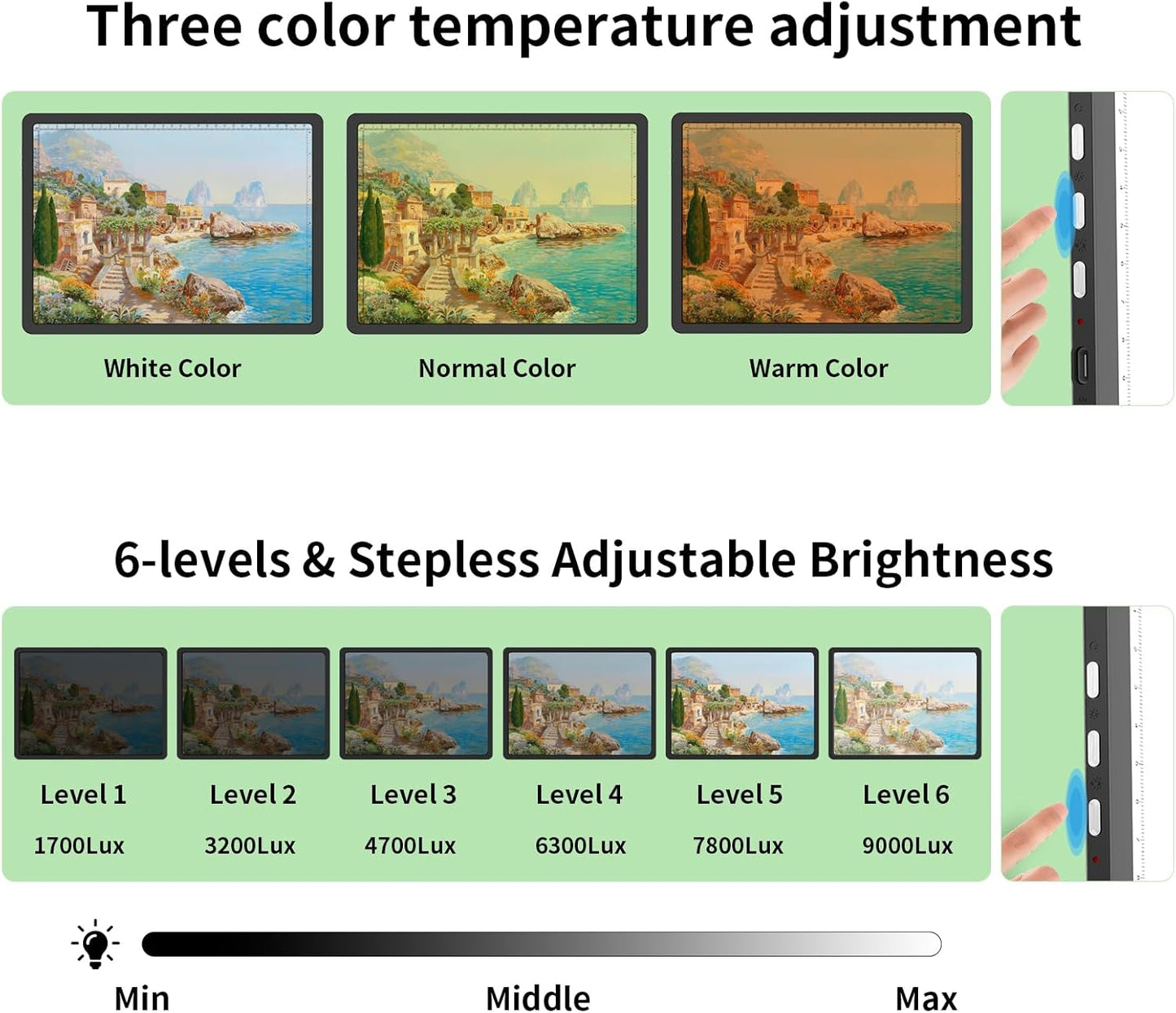 Phylosal Rechargeable A4 LED Light Pad for Diamond Painting, Ultra-Thin Magnetic Tracing Light Box for Drawing, Diamond Art Light Board with Side Button, Super Bright Light Table for Sketching (Black)