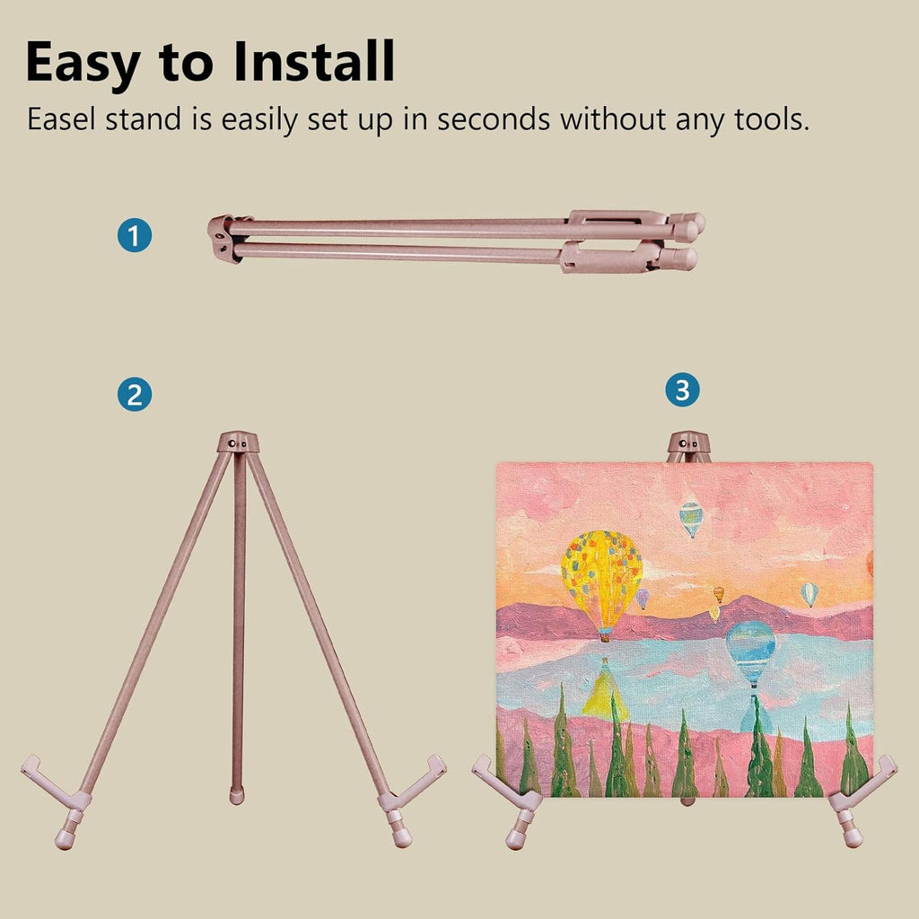 14" High Tabletop Instant Display Easel, Small Desktop Steel Easel Stand with Adjustable Holders for Paintings, Posters and Store Signs(Champagne, 2Pack)