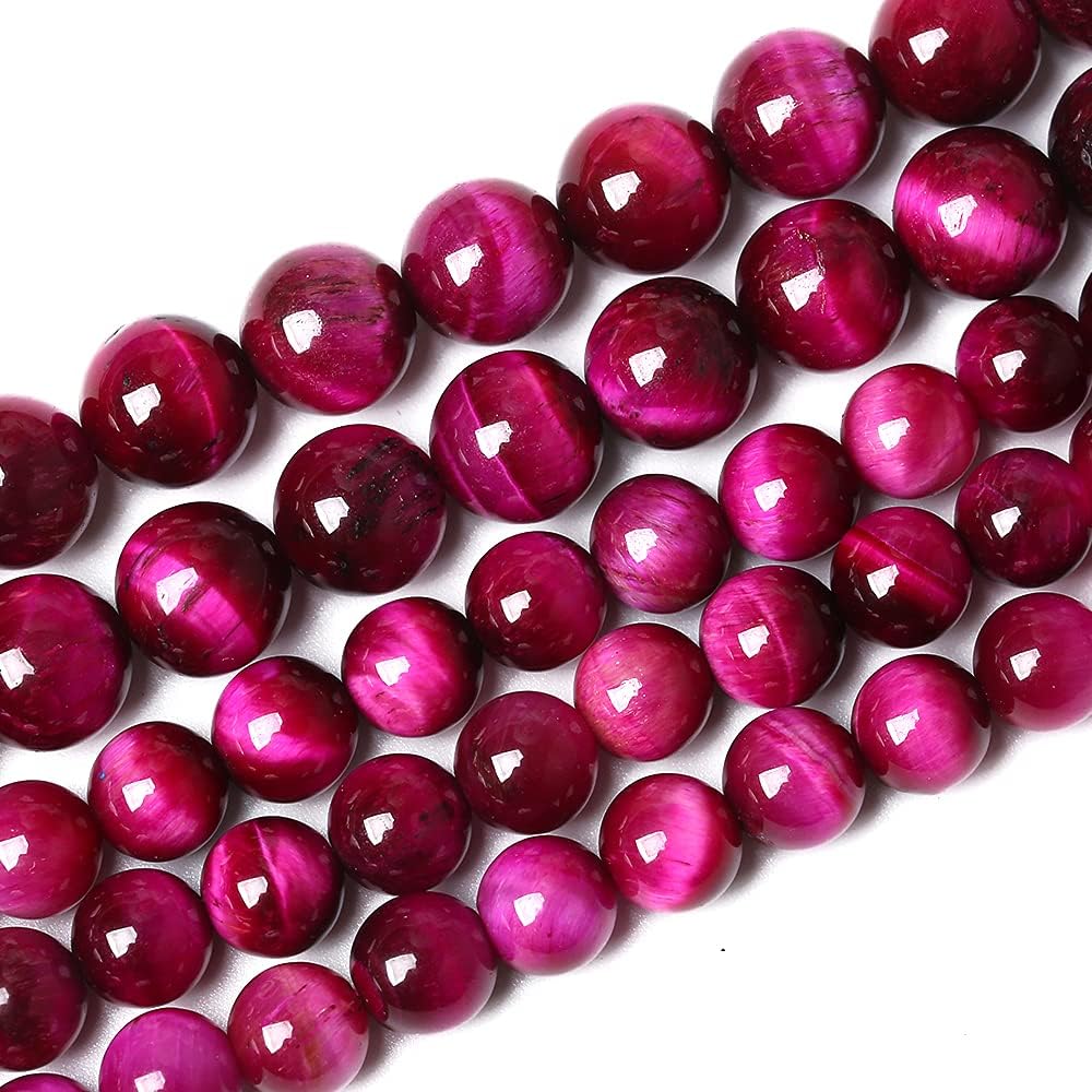 72PCS 8mm Rose Red Tiger Eye Gemstone Loose Beads Natural Round Loose Stone Beads for Jewelry Making DIY Bracelet Necklace Earrings 2 Strand 32"