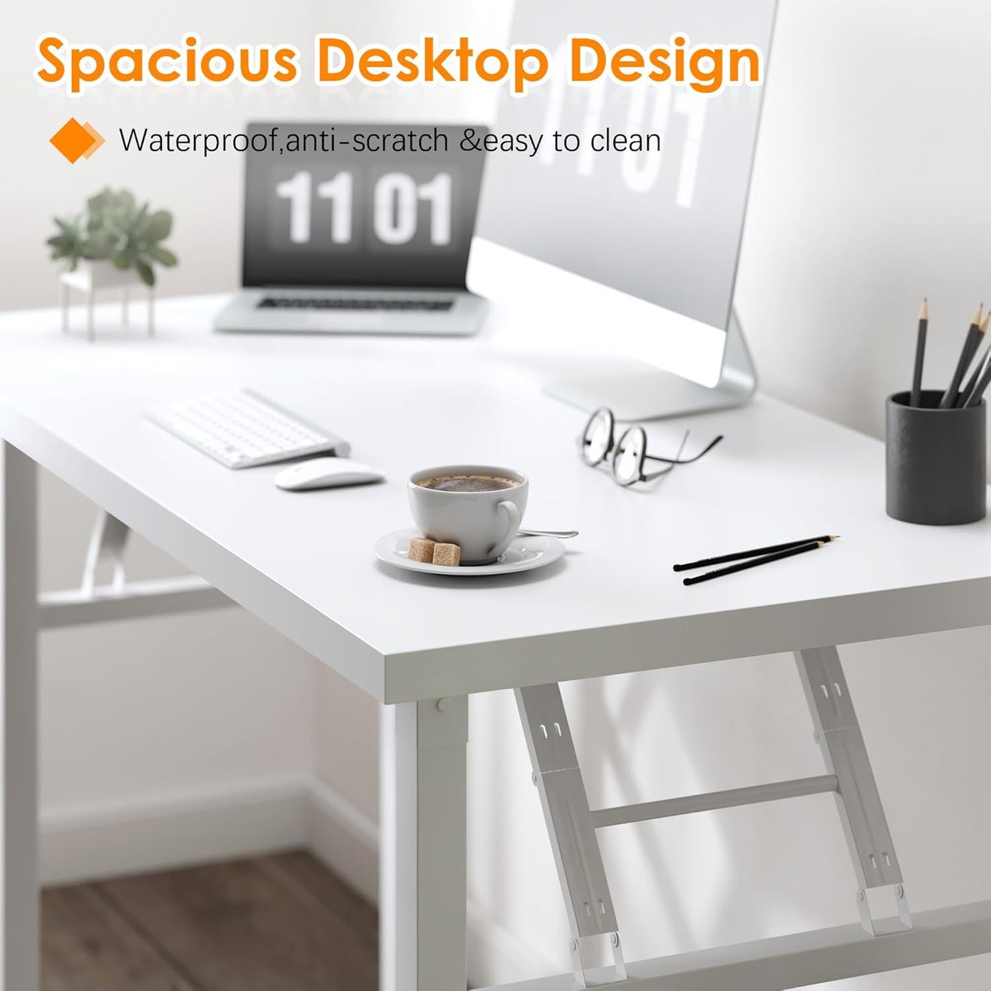 Need Computer Desk Office Desk 62 inches Folding Table with BIFMA Certification Computer Table Workstation, White AC5DW-157
