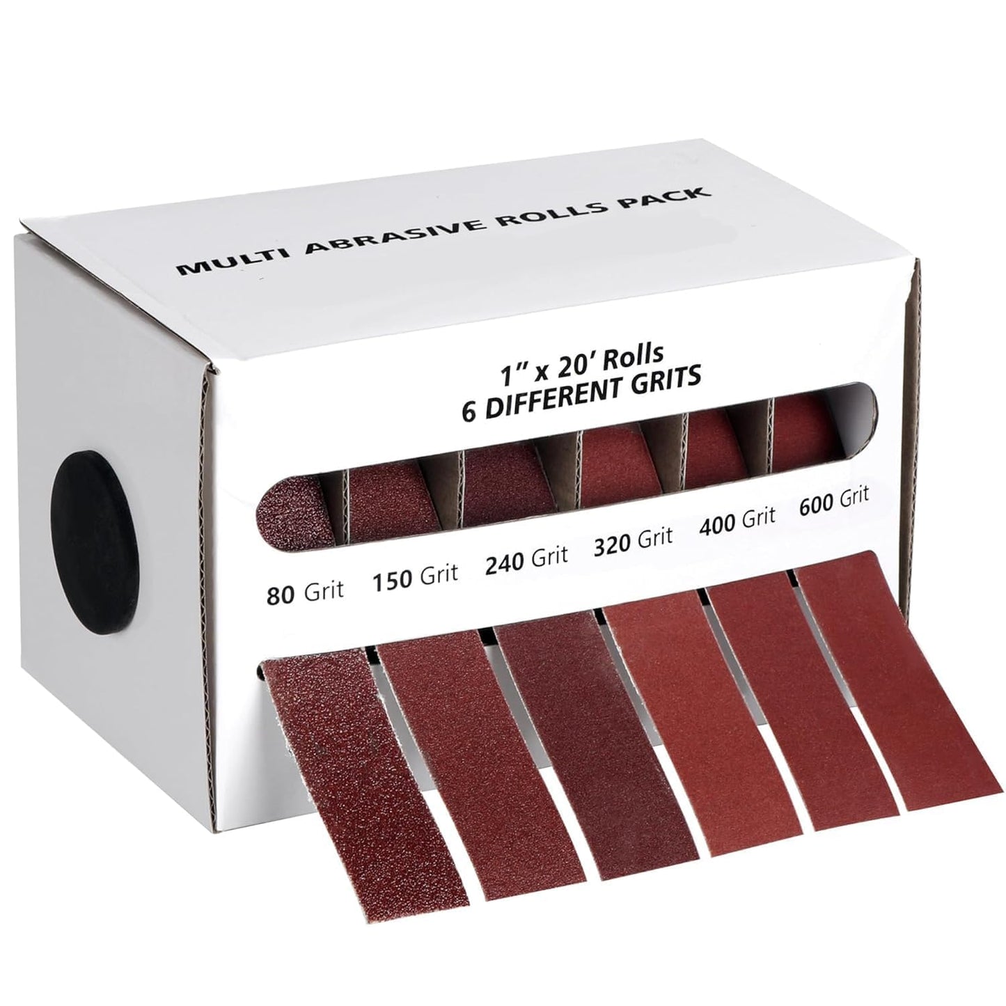 Emery Cloth Roll,6 Grits 1'' x 20FT Sandpaper Roll with Dispenser,80 150 240 320 400 600 Grit Sand Assortment,Sanding Paper Roll & Sandpaper Sheets for Metal Auto Wood Dry&Wet Polishing.(6Rolls 20FT)