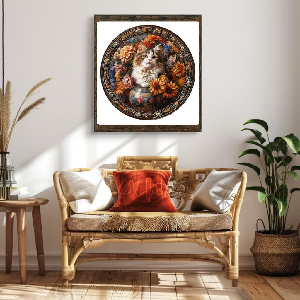 Wooden Puzzles Adults, Beautiful Tricolor Cat Wooden Puzzles 200 Pieces, Unique Animal Shaped Wood Challenging Jigsaw Puzzles Gifts for Adults, 11.4x11.4in