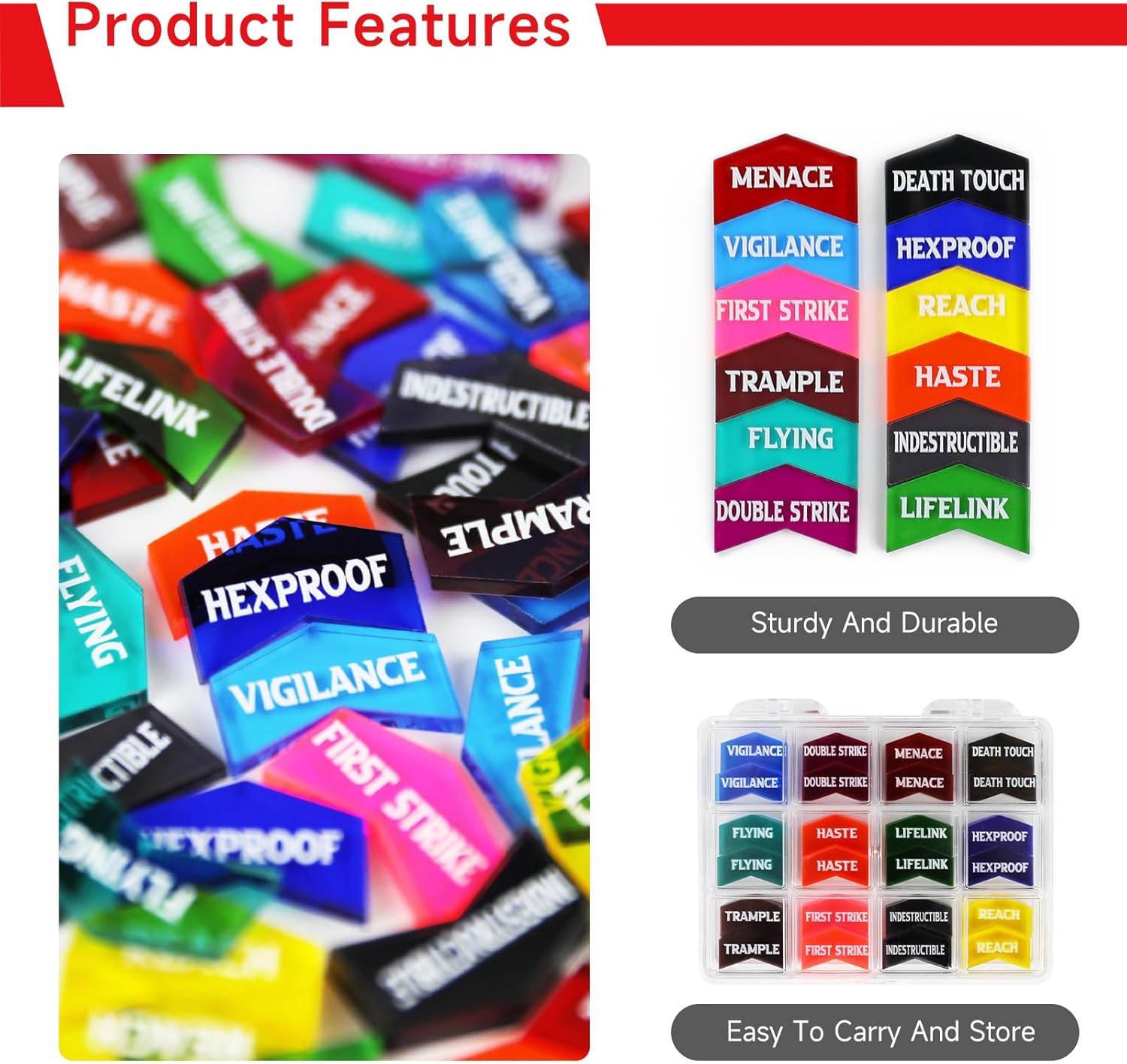 SIXPOINTS 60 Pieces MTG Keyword Counters -Set of Color Coded MTG Tokens & Box Set Compatible with Magic The Gathering, TCG, Card Games Accessories (MTG Keyword Counters)