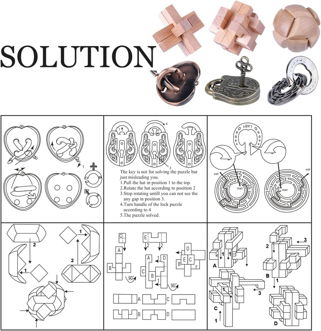 Brain Teaser Puzzle for Adults Puzzles Metal Hole Lock Adult Educational Toy Jigsaw IQ Puzzle（6 Pack） (Silver)