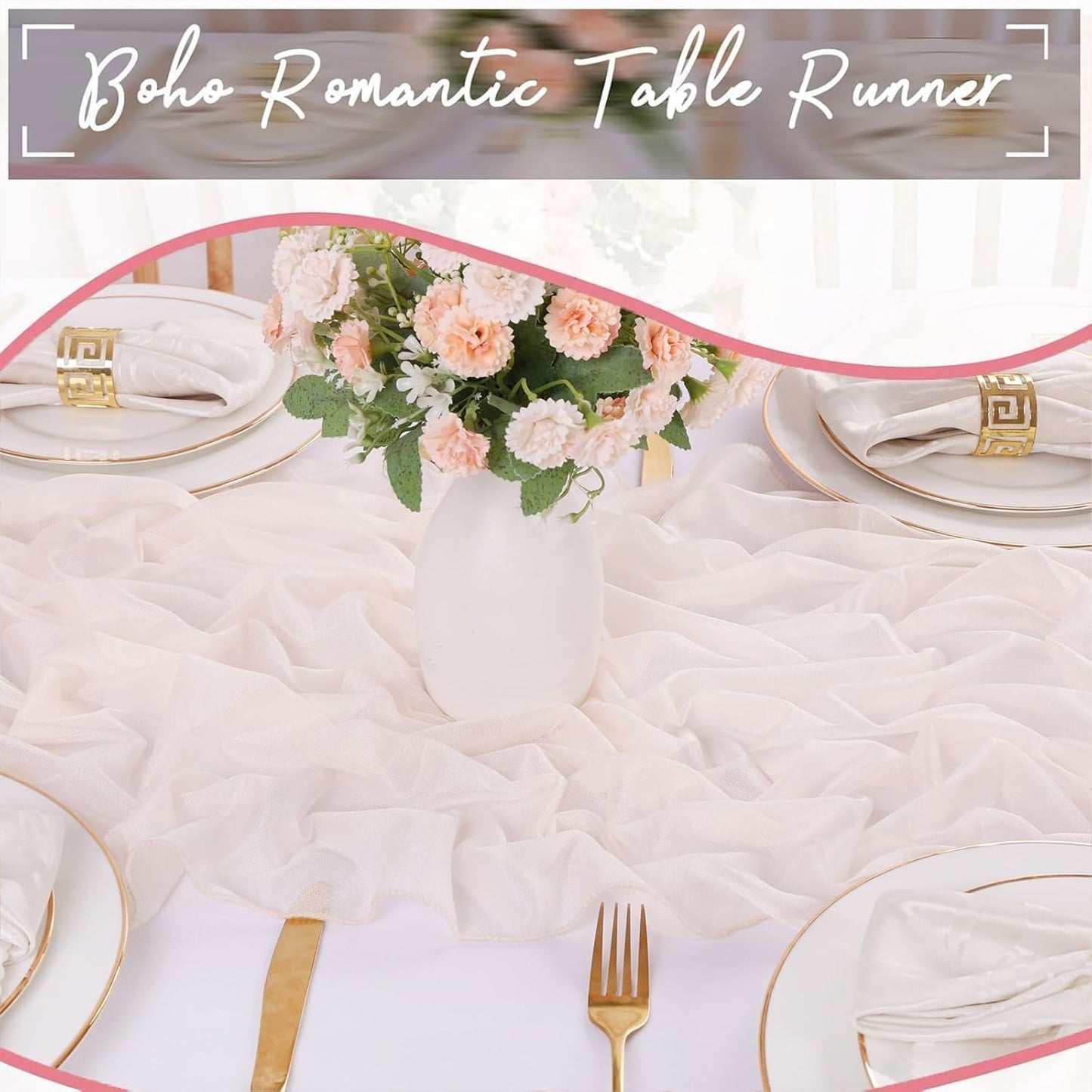 Ivory Chiffon Table Runners 10 FT Chiffon Cloth Runner for Wedding Party 12 x 120 Inches Sheer Boho Rustic Gauze Home Decor Restaurant Elegant Fabric Tabletop Runner Decorations