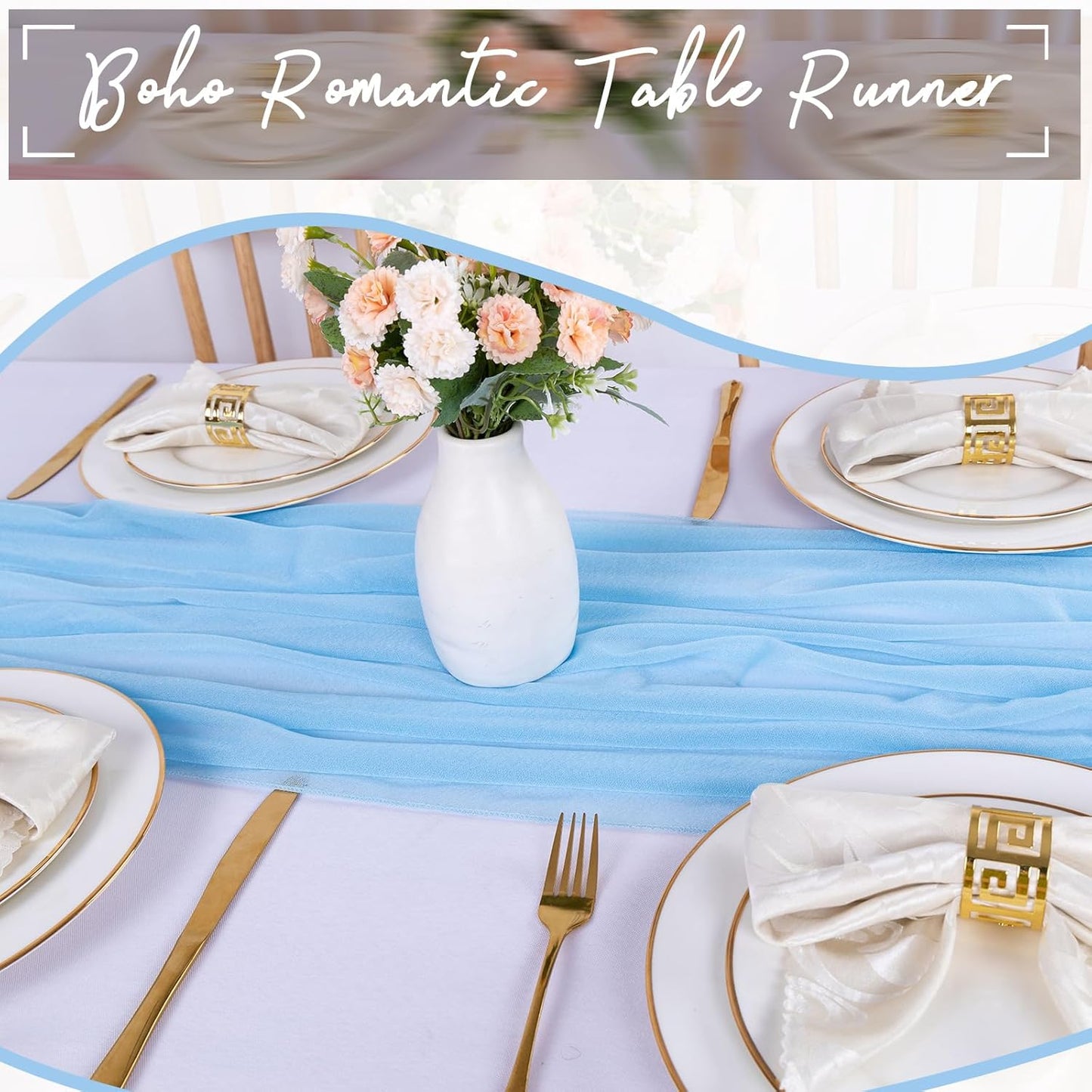 30 x 120 Inches Baby Blue Chiffon Table Runner 10ft Boho Gauze Table Runner for Wedding Decor, Rustic 120inch Long Table Runner for Wedding Bridal Baby Shower Party Decorations
