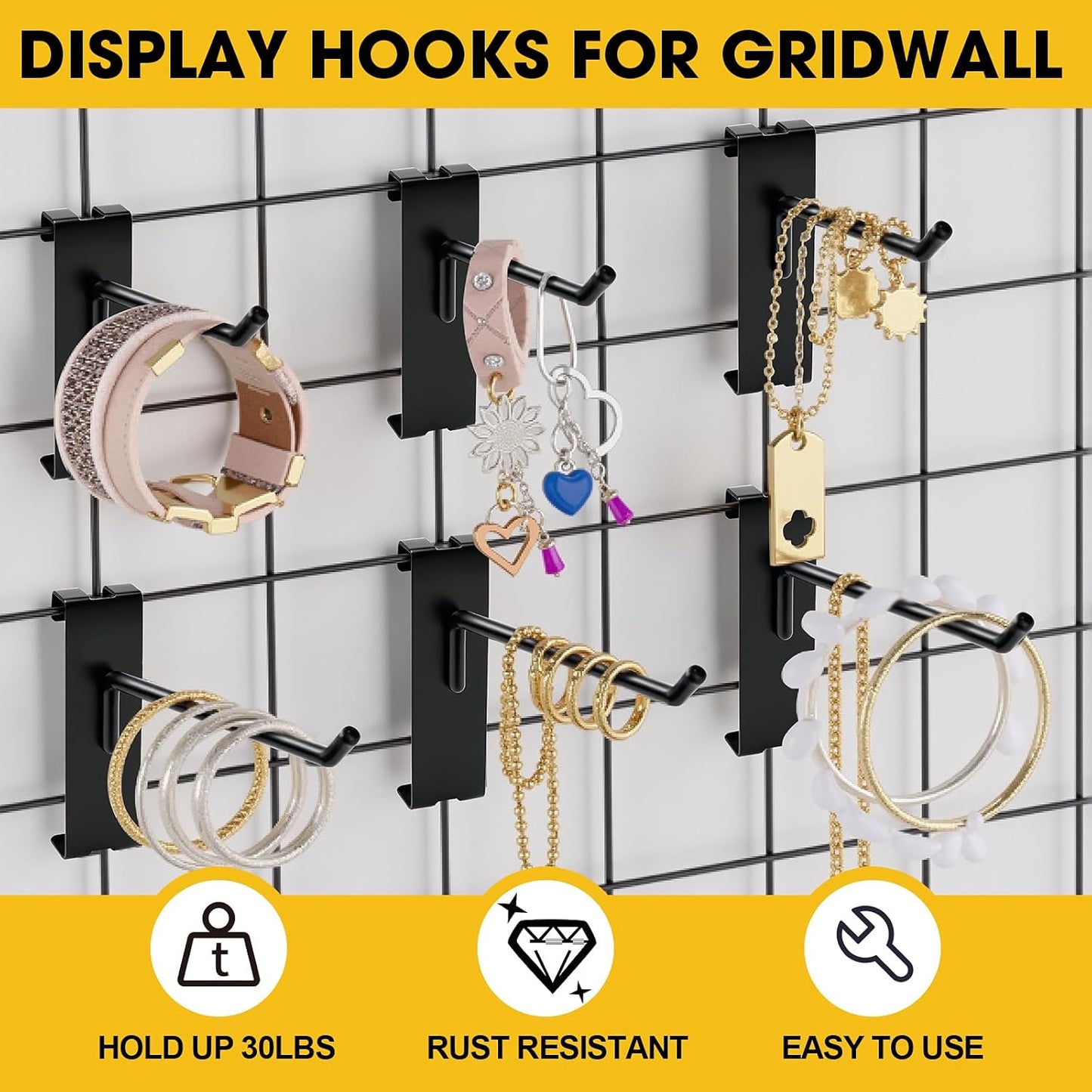 Gridwall Hooks 4 Inch, 60 Pack Metal Display Hooks for Grid Wall, Hanging Hooks for Grid Wall Panels, Black Grid Wall Accessory for Clothes, Home Setup, Retail Display- Gridwall Peg Hooks