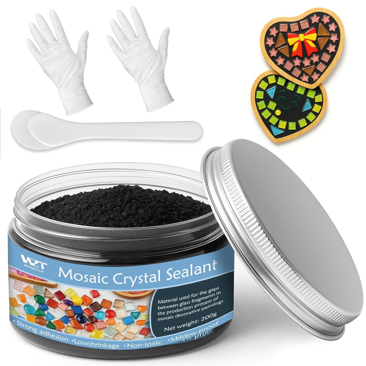Professional Mosaic Grout for Crafts Black 200g - Quick-Dry Crystal Tile Grout with Contrast Color Technology, DIY Art Supplies for Mosaic Glass Decor, Handmade Gifts & Home Improvement Projects