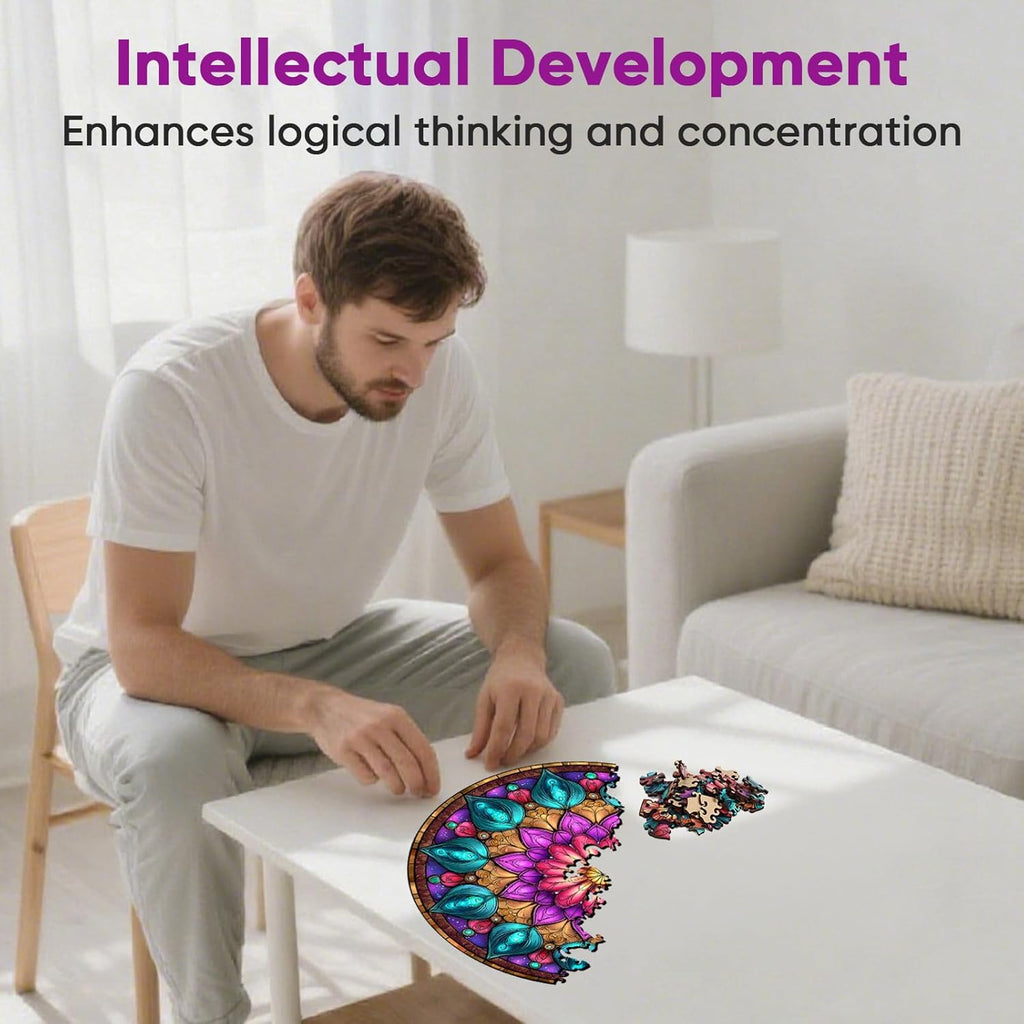 Wooden Puzzles for Adults, Mandala Puzzles 200 Pieces, Unique Shaped Jigsaw Puzzles for Adults and Kids, Birthday Gifts Fun Challenge Family Game 11.2'' x 11.2''