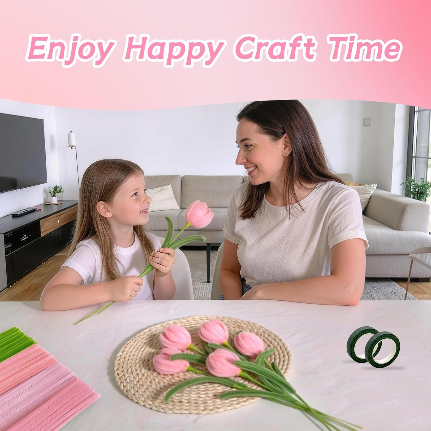 OFFAXE 400Pcs Pipe Cleaners Craft, Pipe Cleaner Bulk Flower Kit, 4 Assorted Colors Chenille Stems Flower Making Kit with Floral Wires, Gardening Tape, Stamen, Ribbon for DIY Art and Craft Supplies