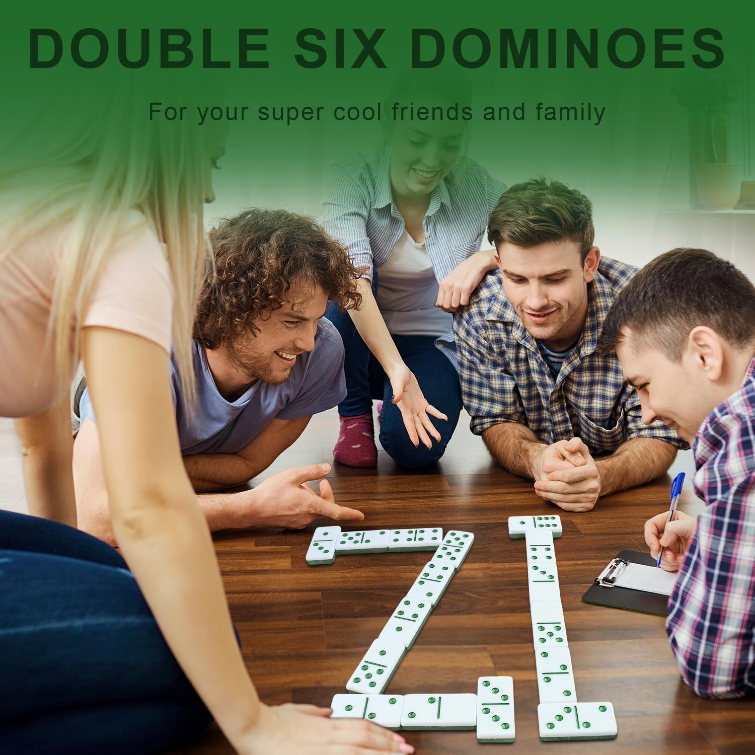 IDTQ Dominoes Set for Adults, Double 6 Dominos Game Set with 28 Domino Tiles Double with Upscale Gift Boxes -7 Polyhedral Dice -Classic Board Games (Light Green)