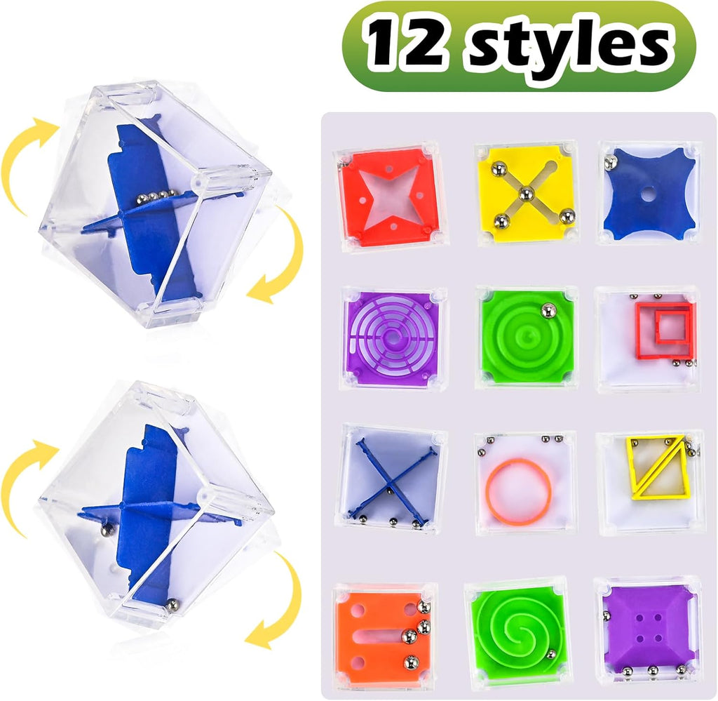 GOLDGE 24 Pcs Balance IQ Maze Game Toy Set - Mini 3D Brain Maze Puzzle Cubes in a Box. Fun Party Favor Games and Ideal Prizes for Kids and Adults (24 Pcs)