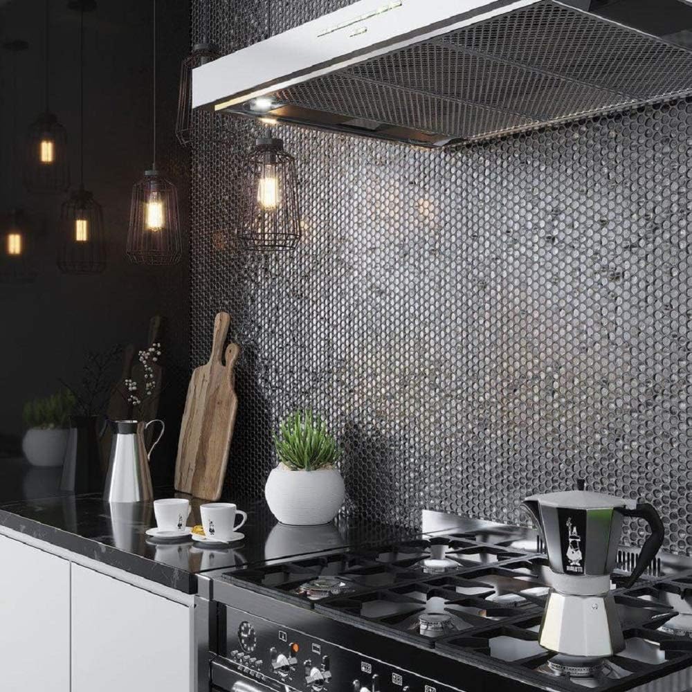 Glass Penny Round 1.03 sq ft/Piece Pack of 1,Silver Penny Round Mosaic Glass Tile – 12.2 x 12.2 Inch - Luxurious Design for Bathroom Walls, Kitchen Backsplash, Shower Walls - Elegant Wall Décor