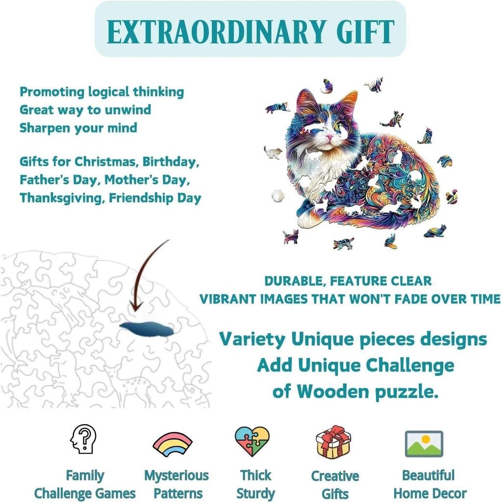 Lazy Cute Cat Wooden Puzzles 95 Pieces Puzzles Gifts for Adults 8.5x7.7in Wooden